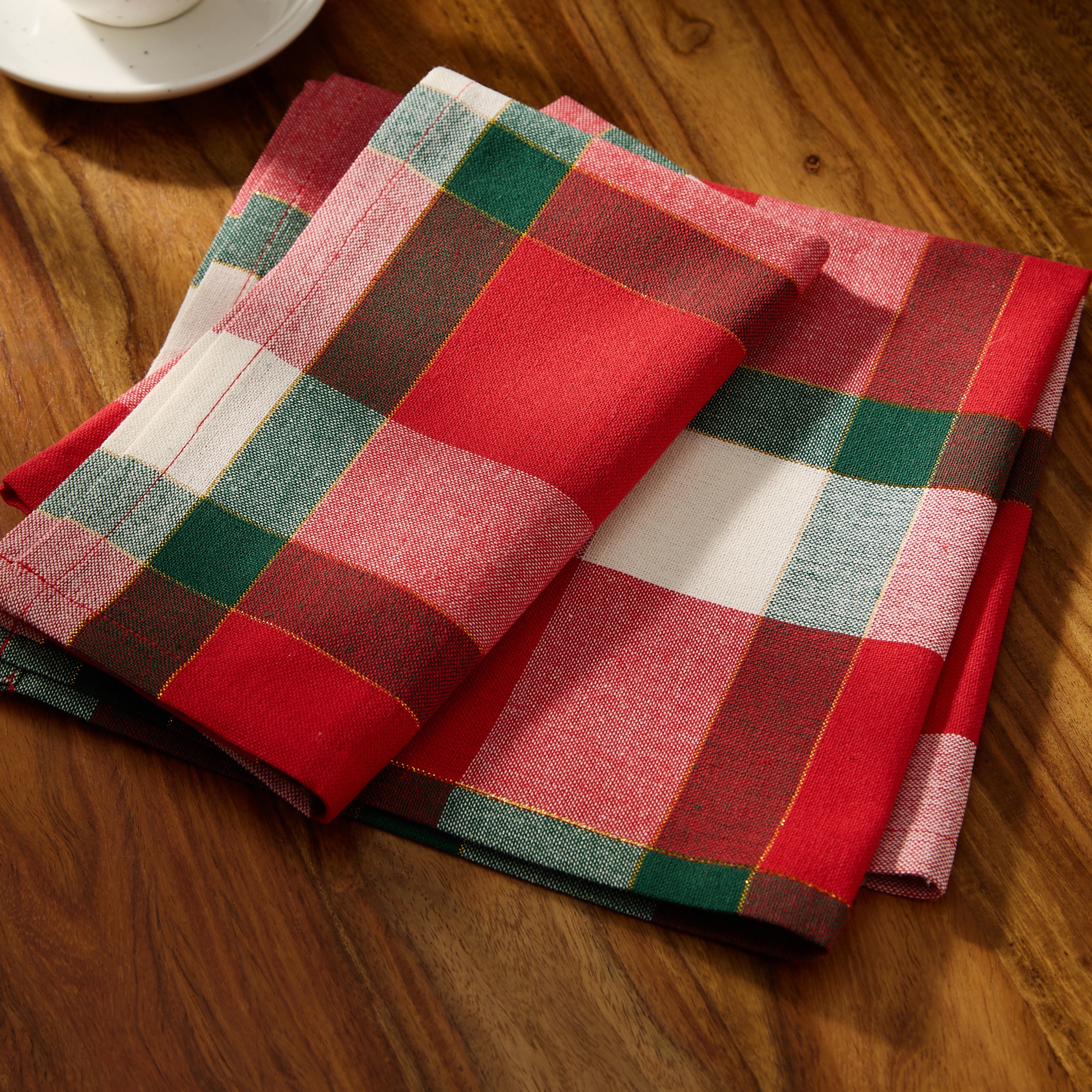 Set 4 servilletas algodón Dresde Rojo-1