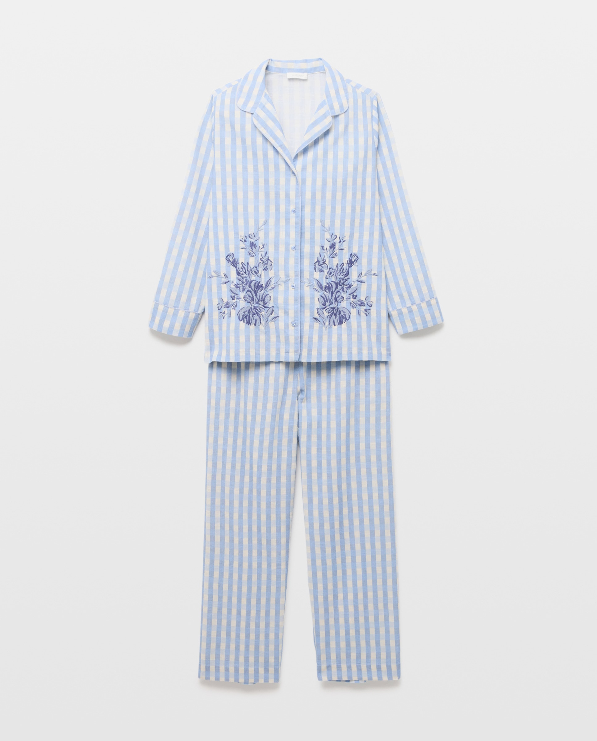 Pijama Camiseiro aos Quadrados Vichy Azul-3