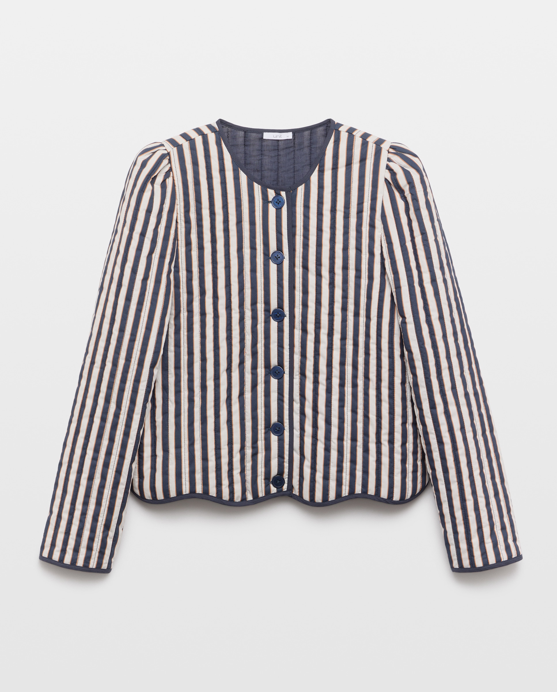 Chaqueta de mujer de rayas con manga abullonada total look Marrón-4