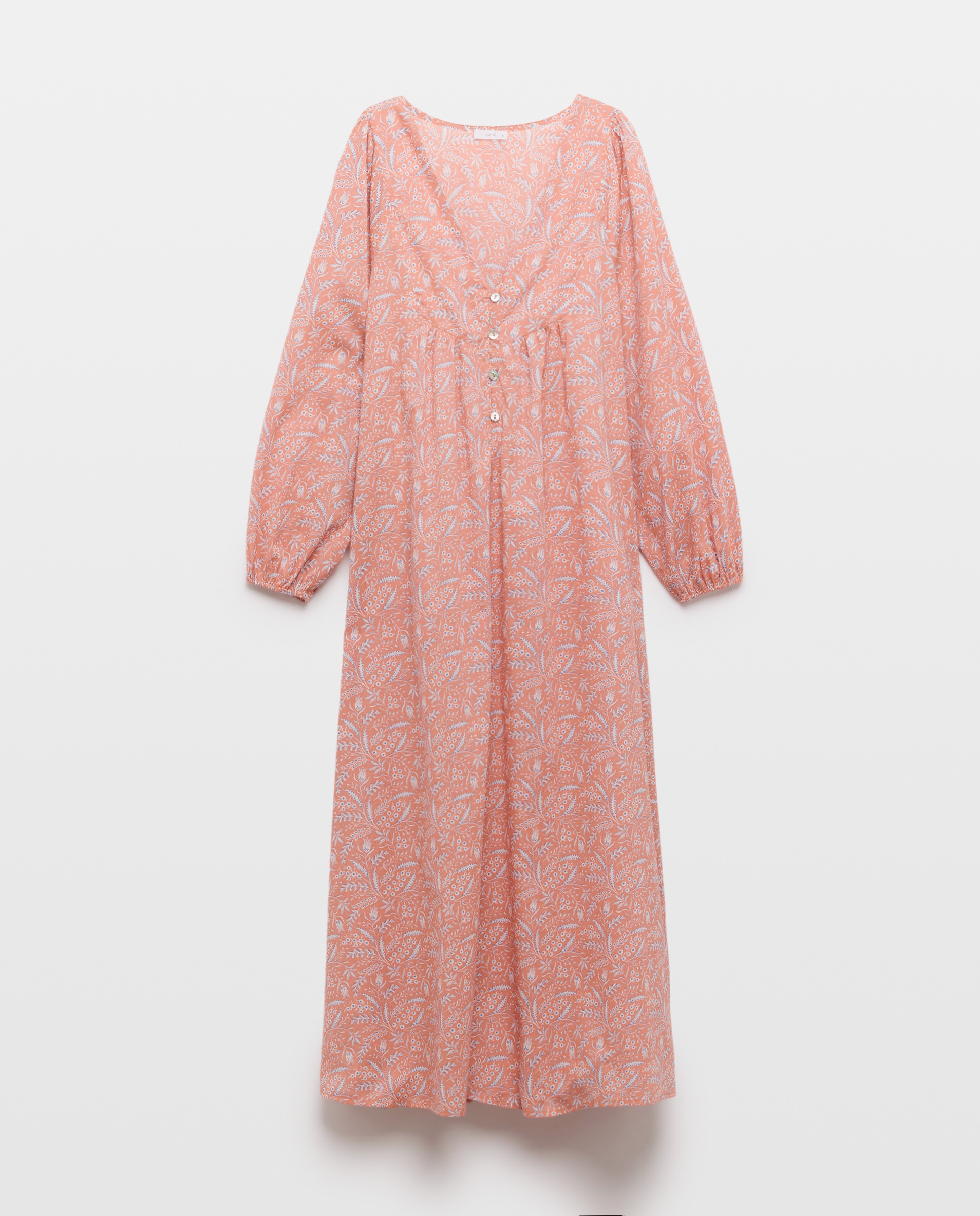Caftán mujer largo algodón estampado Naranja quemado-4