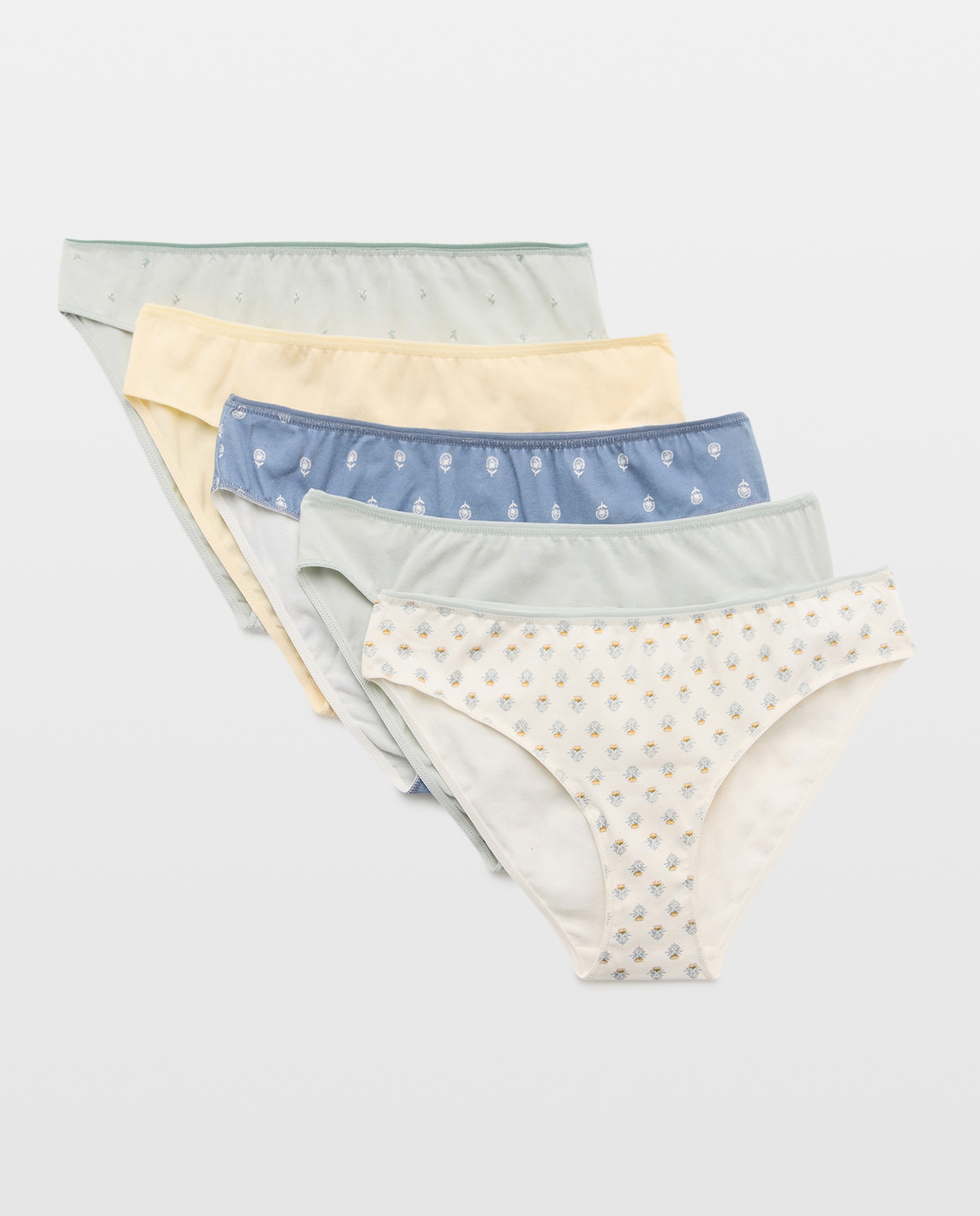 Pack 5 bragas de mujer algodón estampadas 582 Verde agua-3