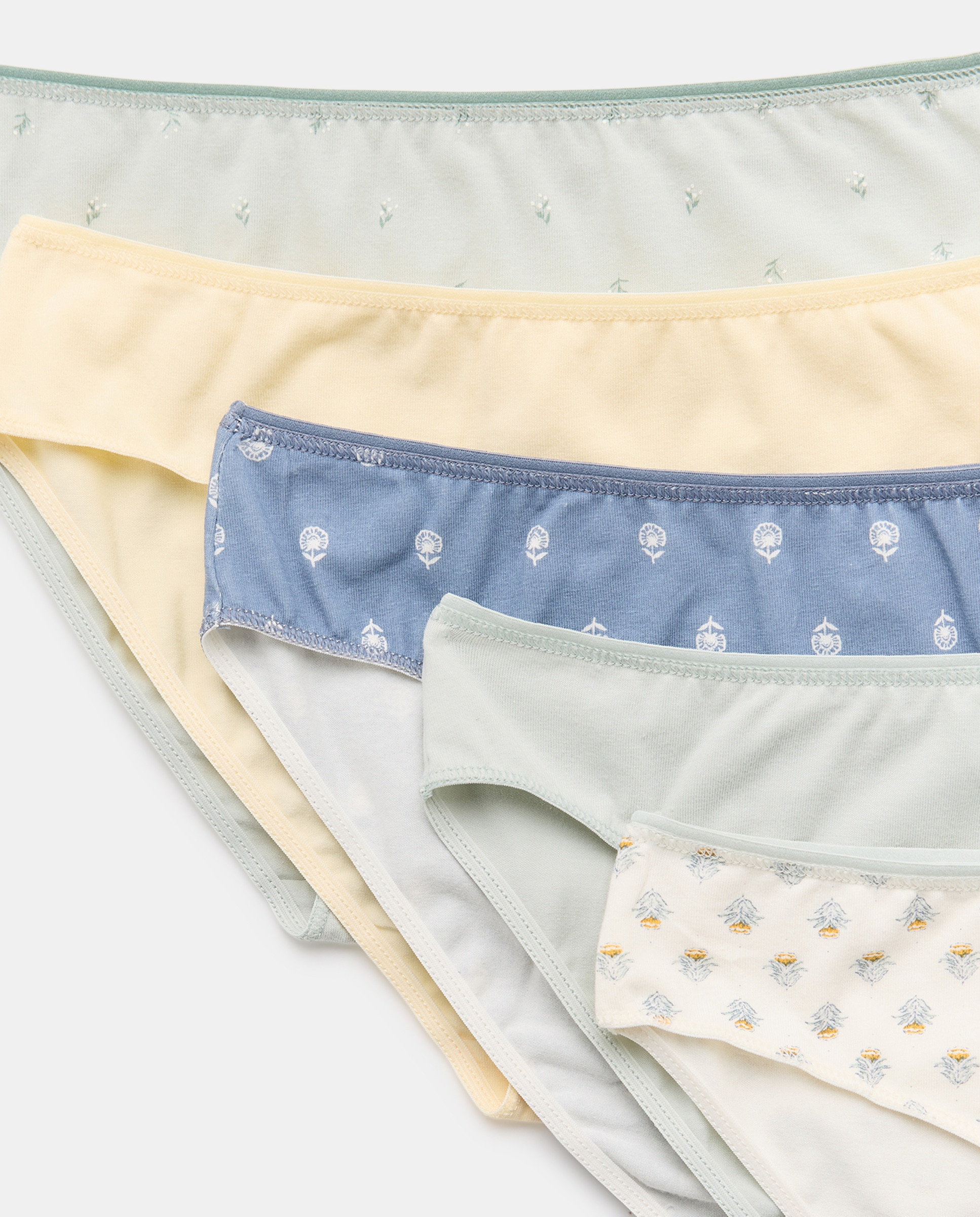 Pack 5 bragas de mujer algodón estampadas 582 Verde agua-4