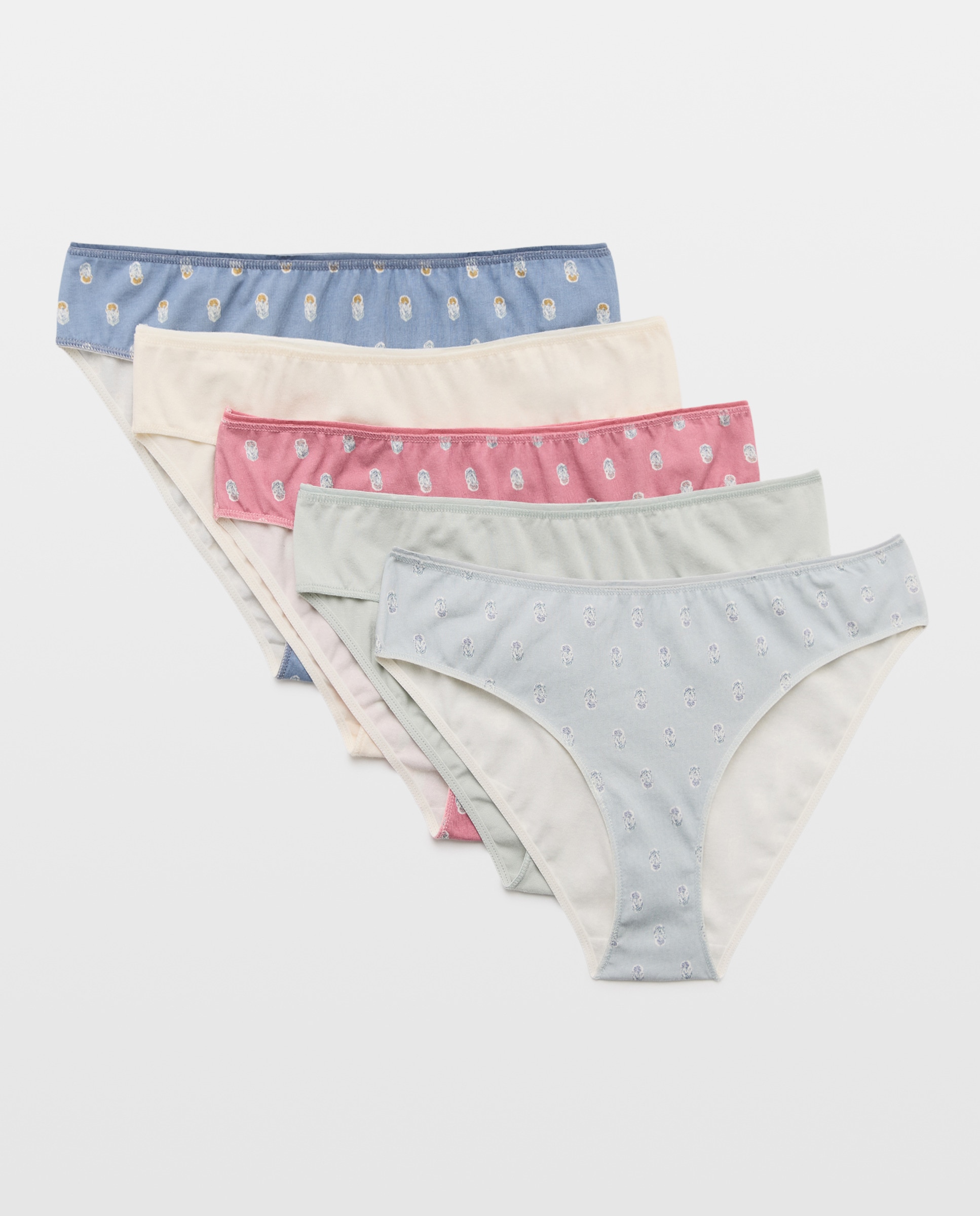 Pack 5 bragas de mujer algodón estampadas 582 Verde agua-3