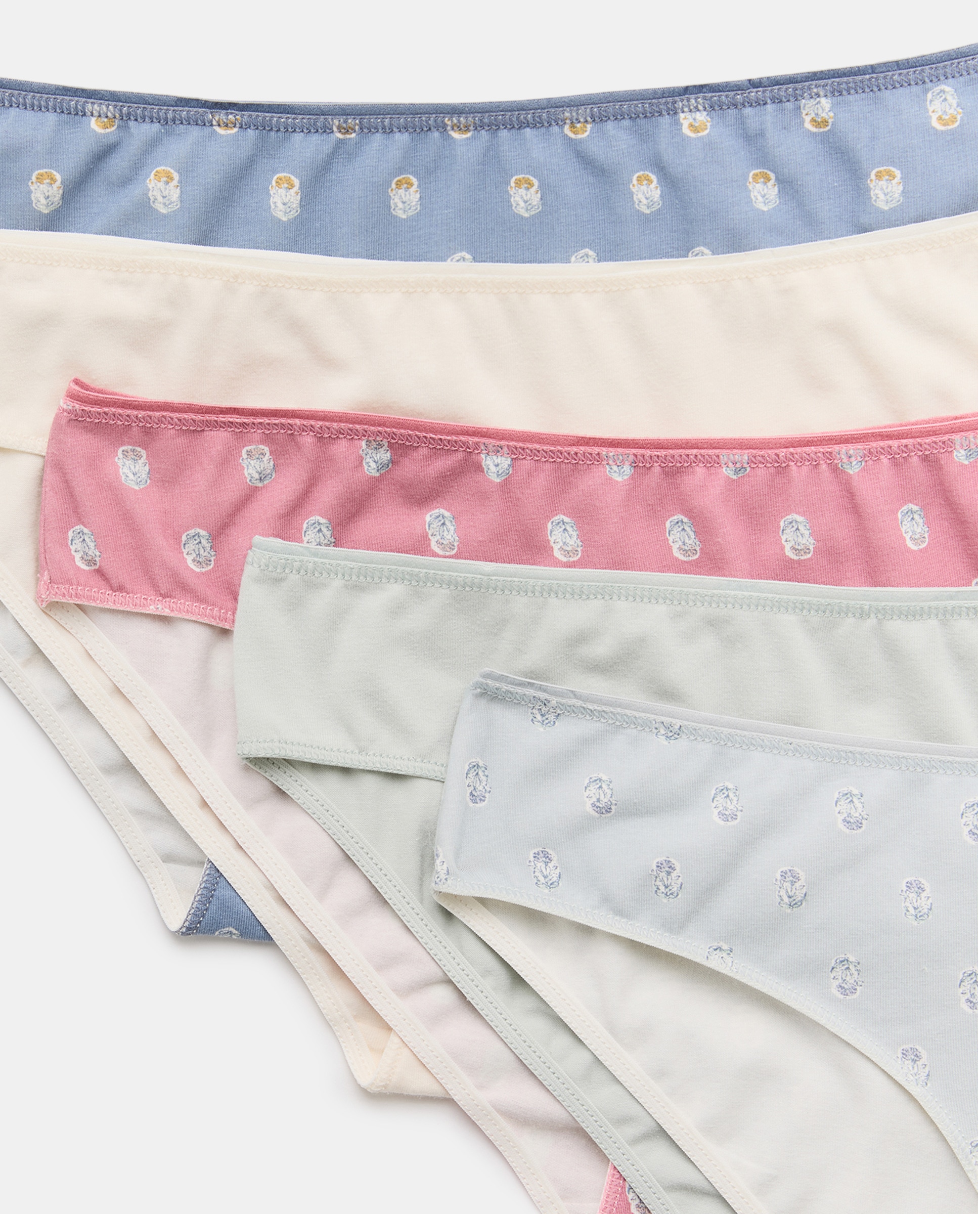 Pack 5 bragas de mujer algodón estampadas 582 Verde agua-4