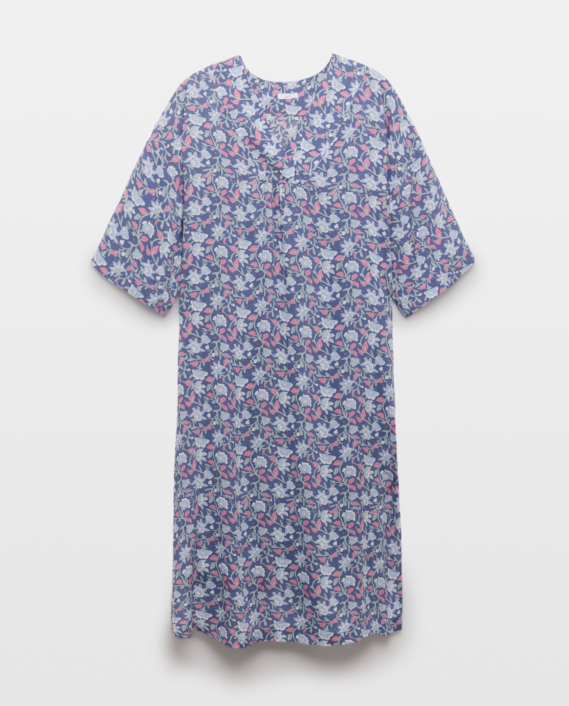 Camisón mujer túnica estampada escote pico 400 Azul-3