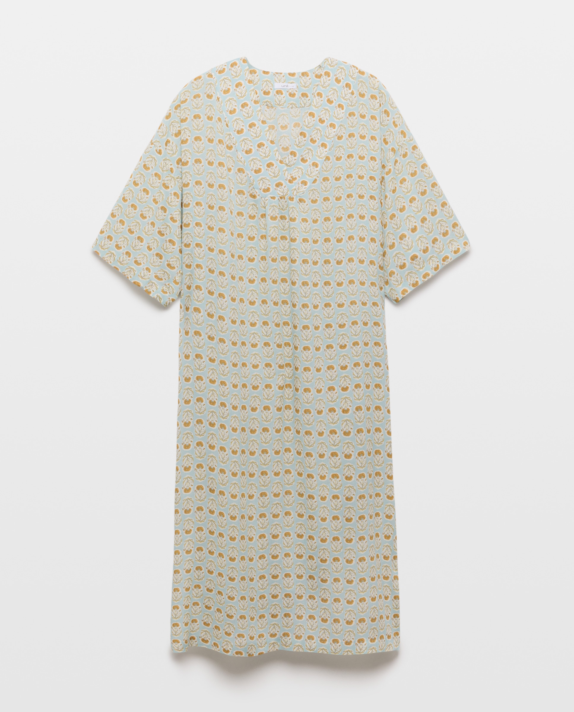 Camisón mujer túnica estampada escote pico Mostaza-3