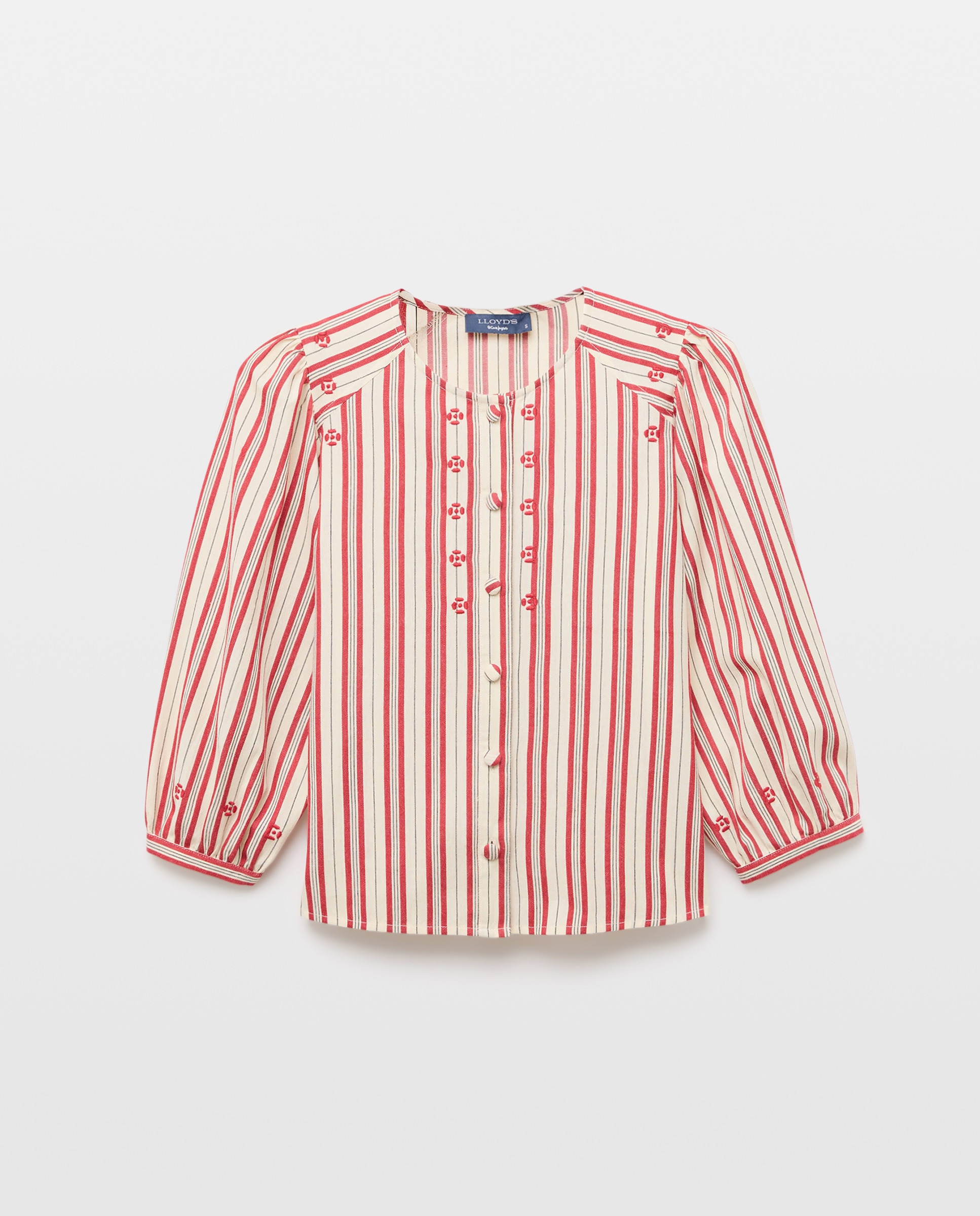 Blusa Romântica com Manga 3/4 e Fantasia de Risca Vermelho-4