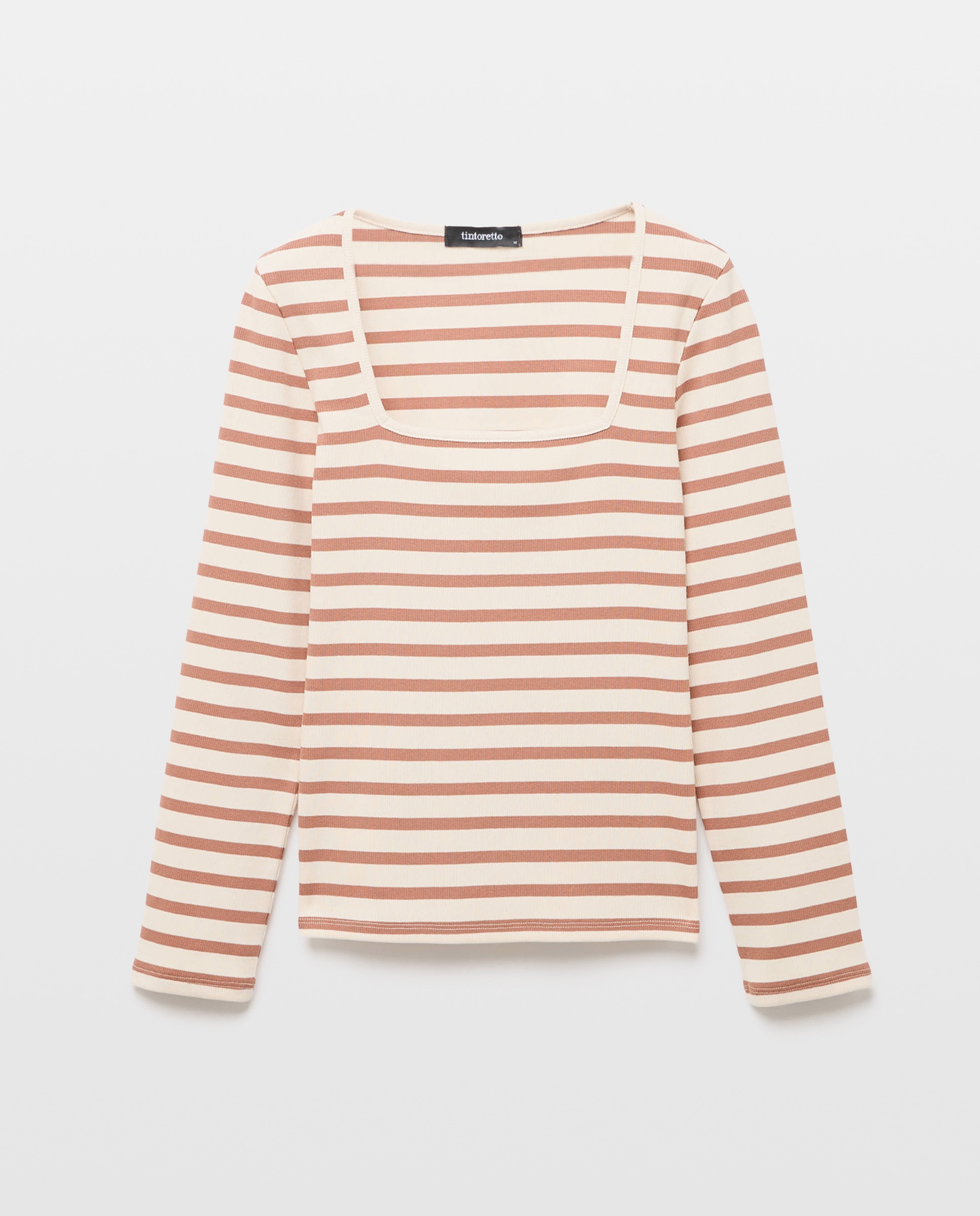 Camisola às riscas com manga comprida 770 Terracota-5