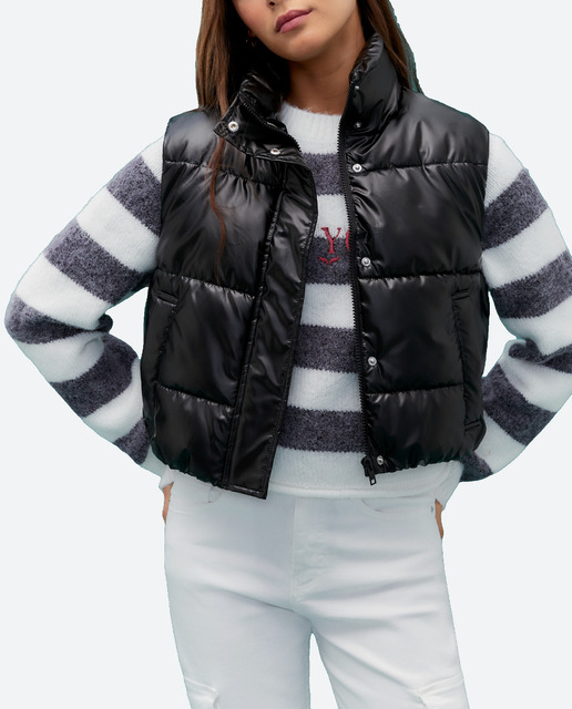 Imagen 0 de Chaleco Plumífero acolchado corto brillante de mujer