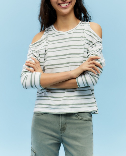 Imagen 0 de Camiseta de mujer manga larga cut out rayas