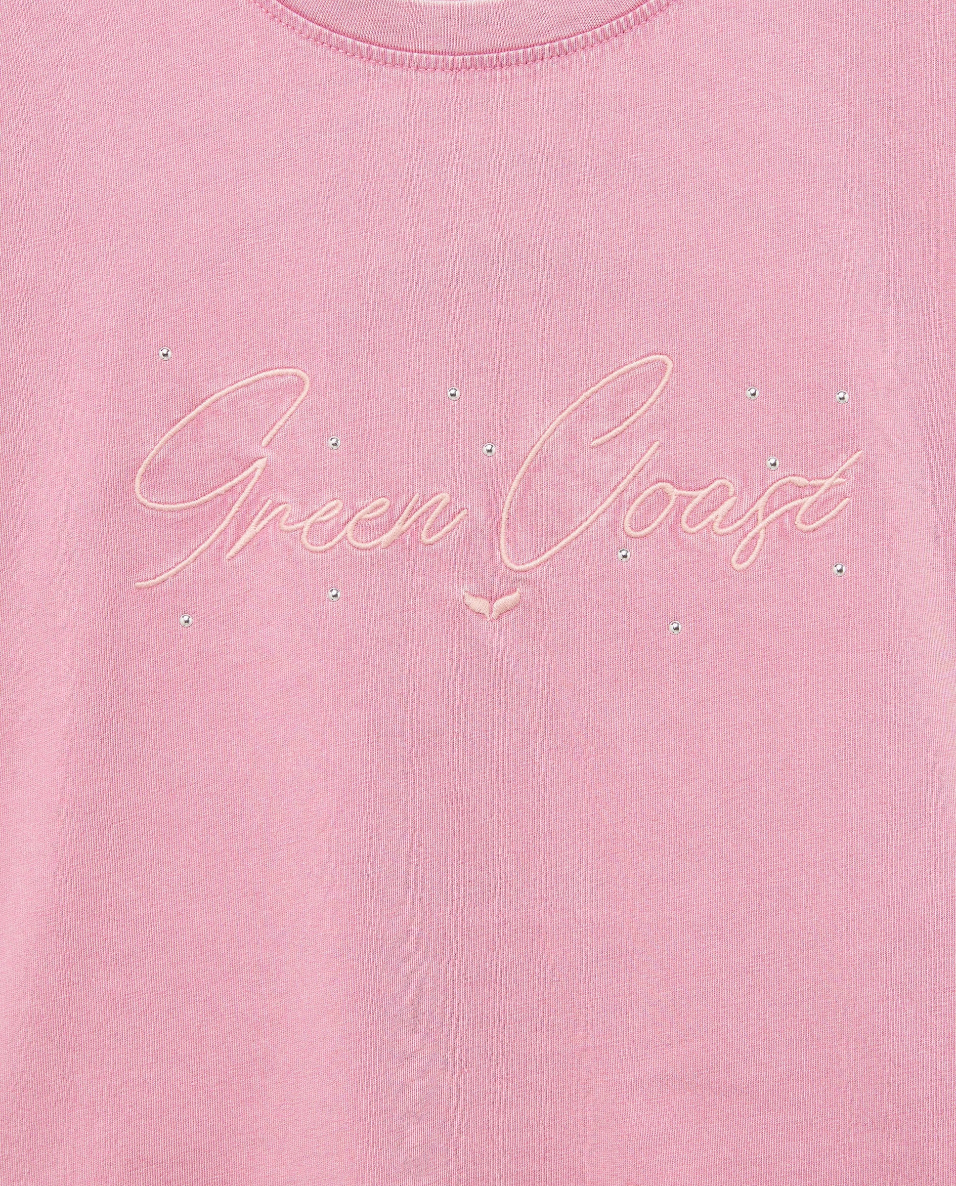 T-shirt com Efeito de Lavagem, Bordado e Tachas 230 Rosa Escuro-5