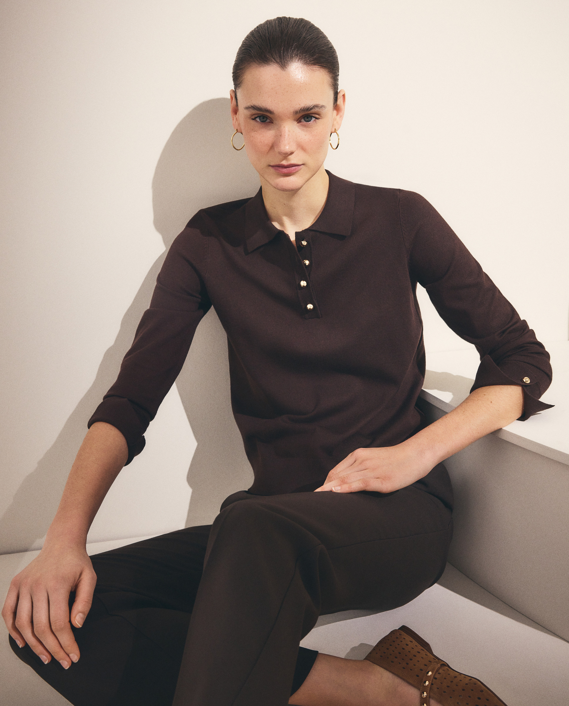 Imagem 0 de Camisola de Malha com Colarinho de Polo e Botões Grandes