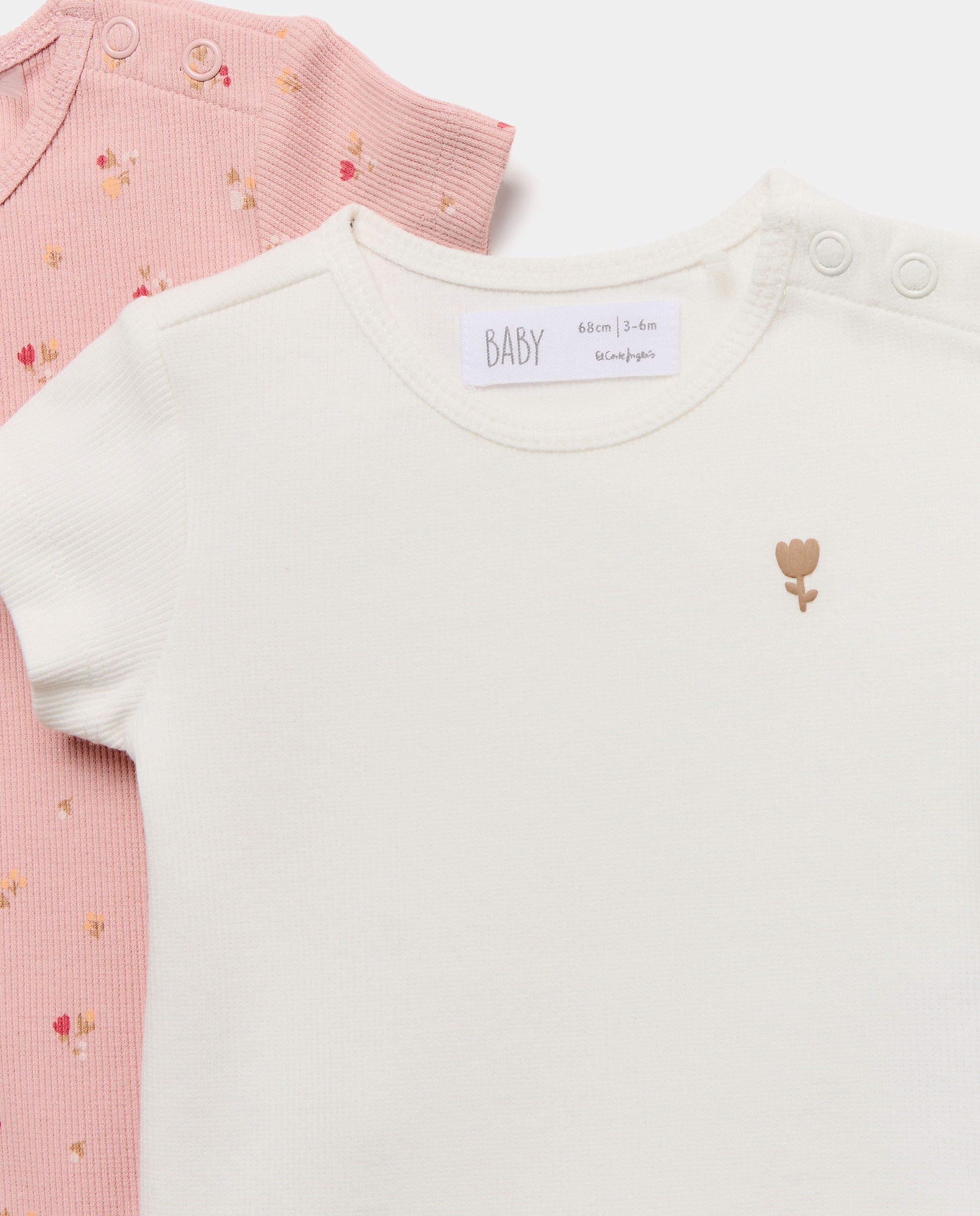 Pack de Bodies de Bebé com Manga Curta Canelada Rosa-3