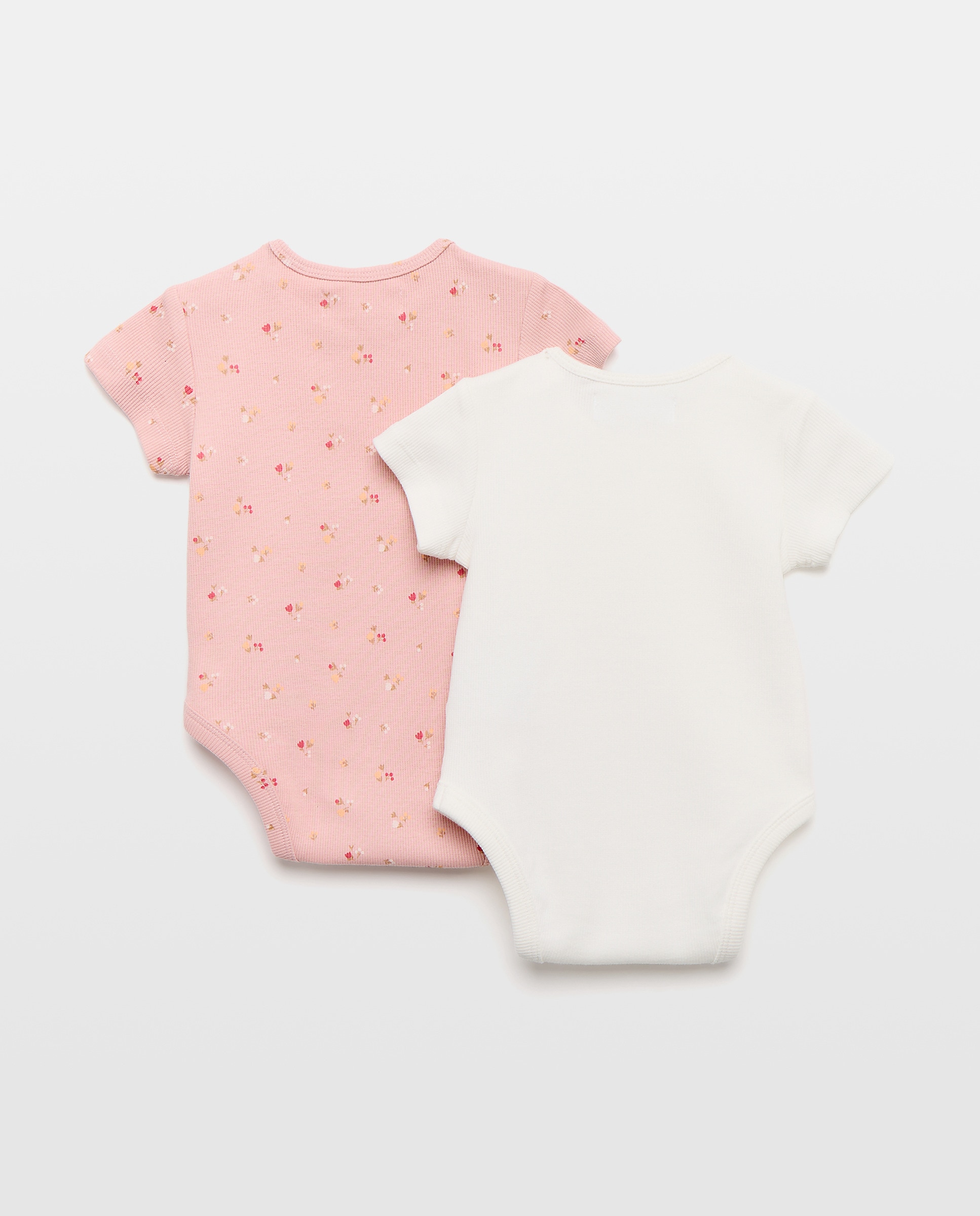 Pack de Bodies de Bebé com Manga Curta Canelada Rosa-2