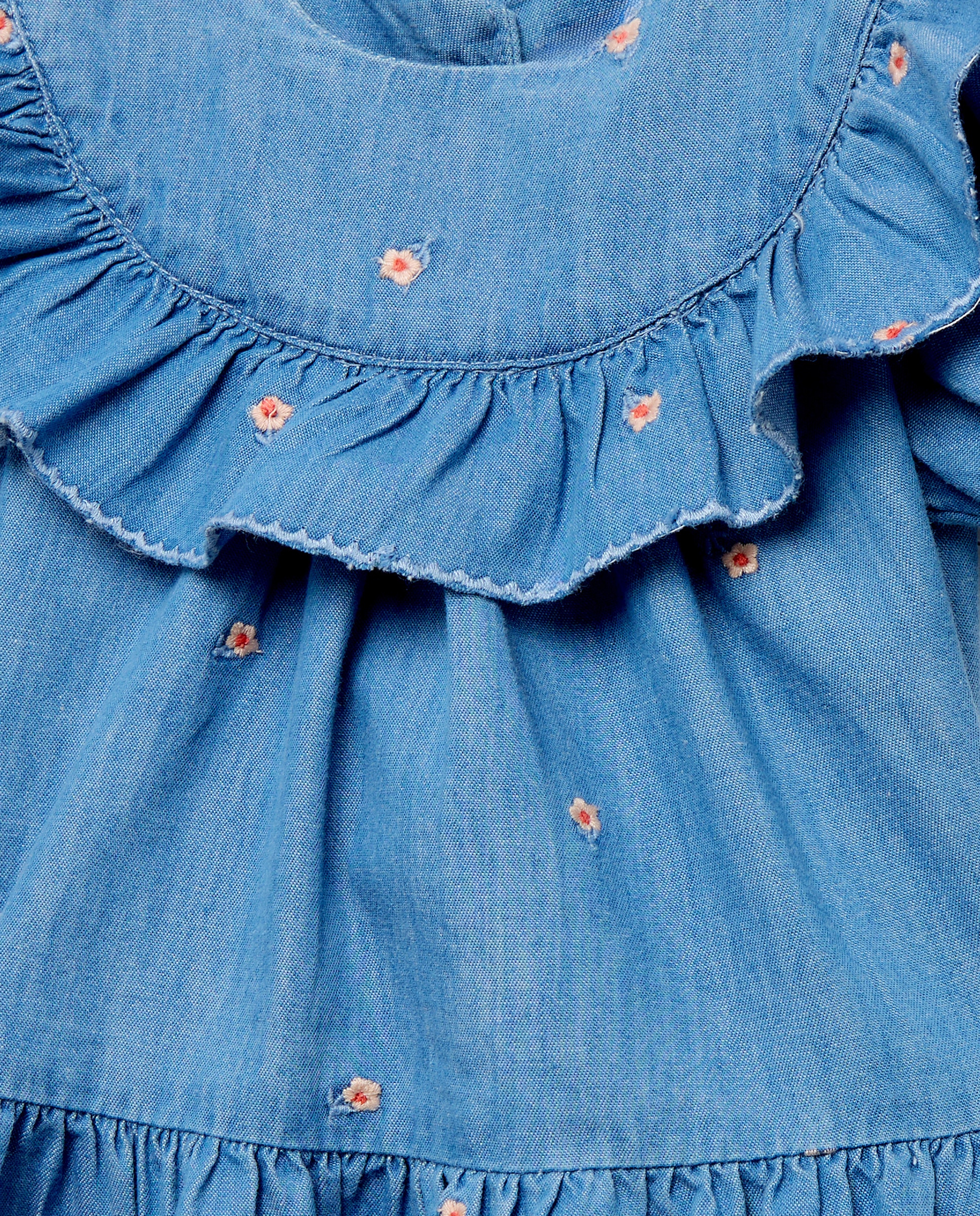 Vestido de Ganga de Bebé com Manga Curta e Bordado Baby El Corte Inglés 400 Azul-3