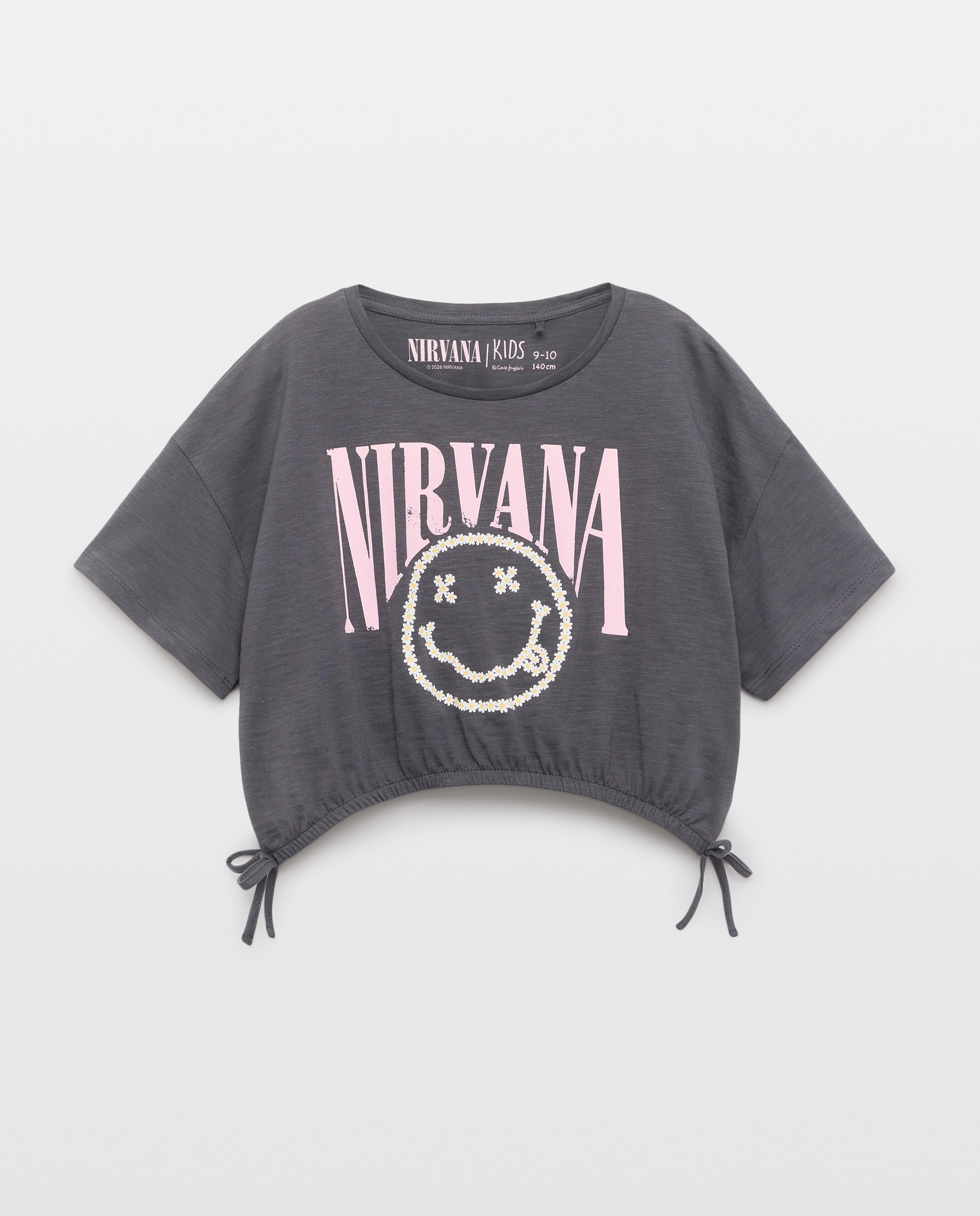 T-shirt com Estampado Nirvana e Manga Curta Cinzento-5