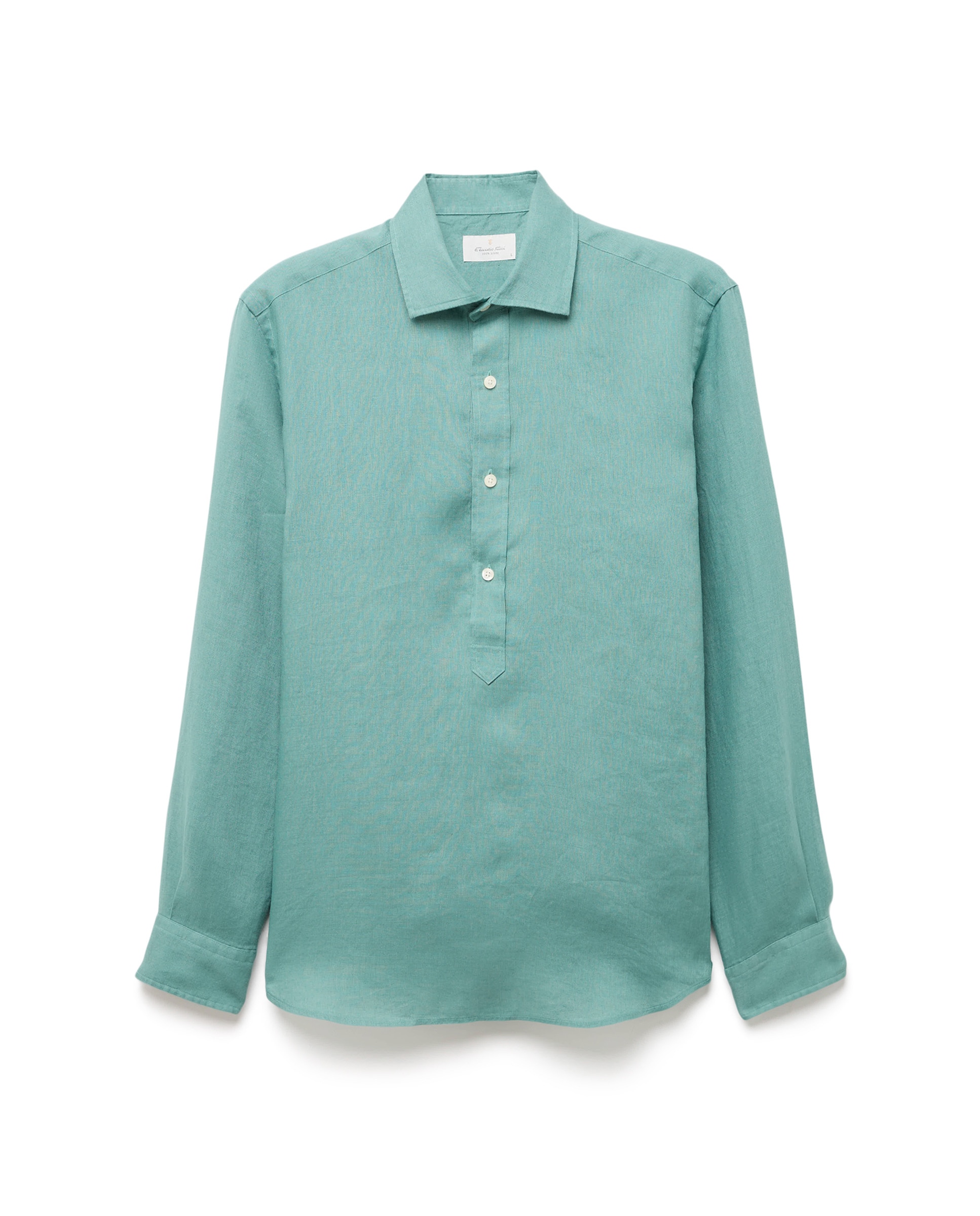 Camisa Tipo Polo 100% Linho Verde Água-4