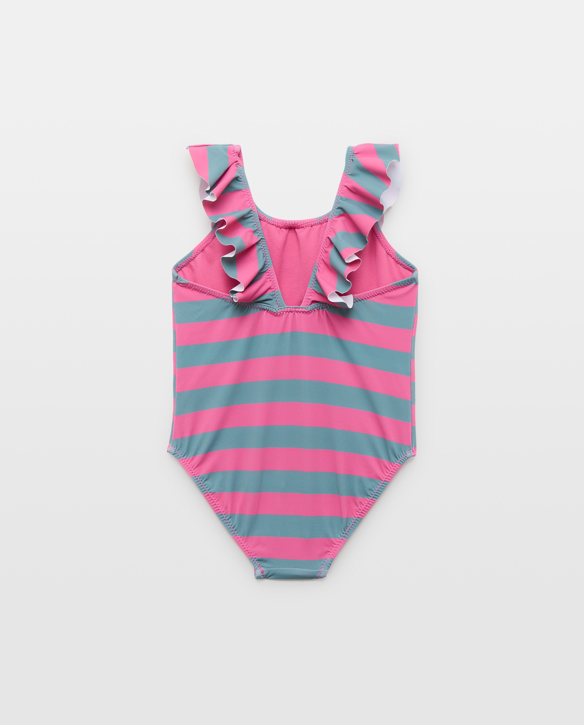 Bañador meses volante rayas 240 Fucsia-2