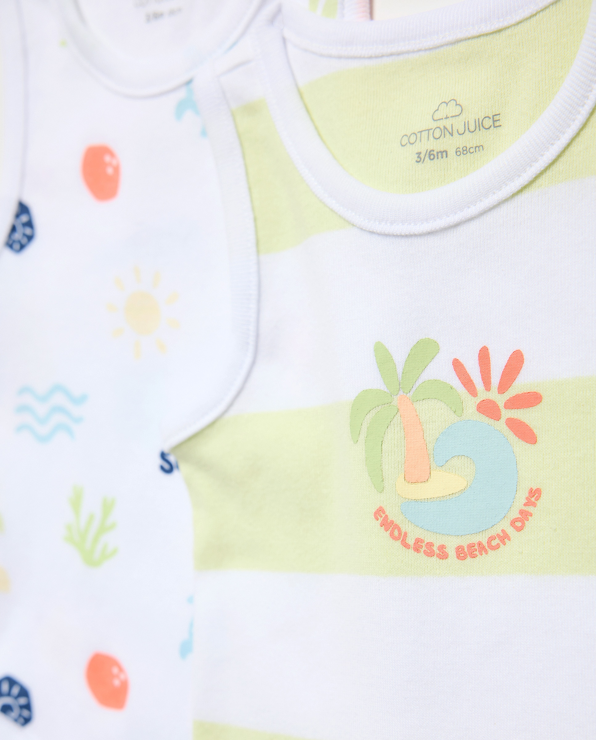 Pack de 2 Bodies Estampados de Bebé sem Mangas Cotton Juice Multicolor-2