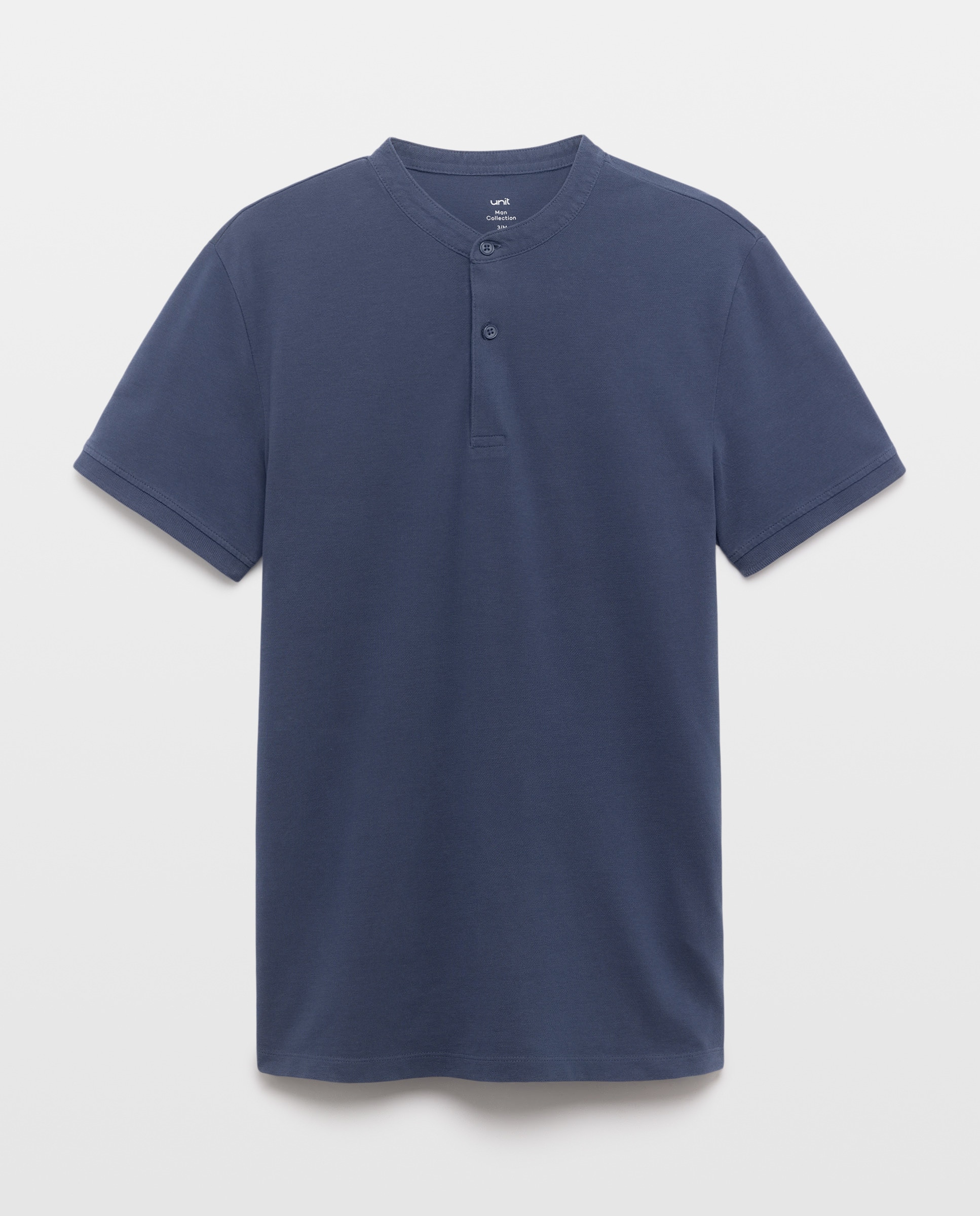 Polo de hombre manga corta cuello mao pique lavado Azul marino-4