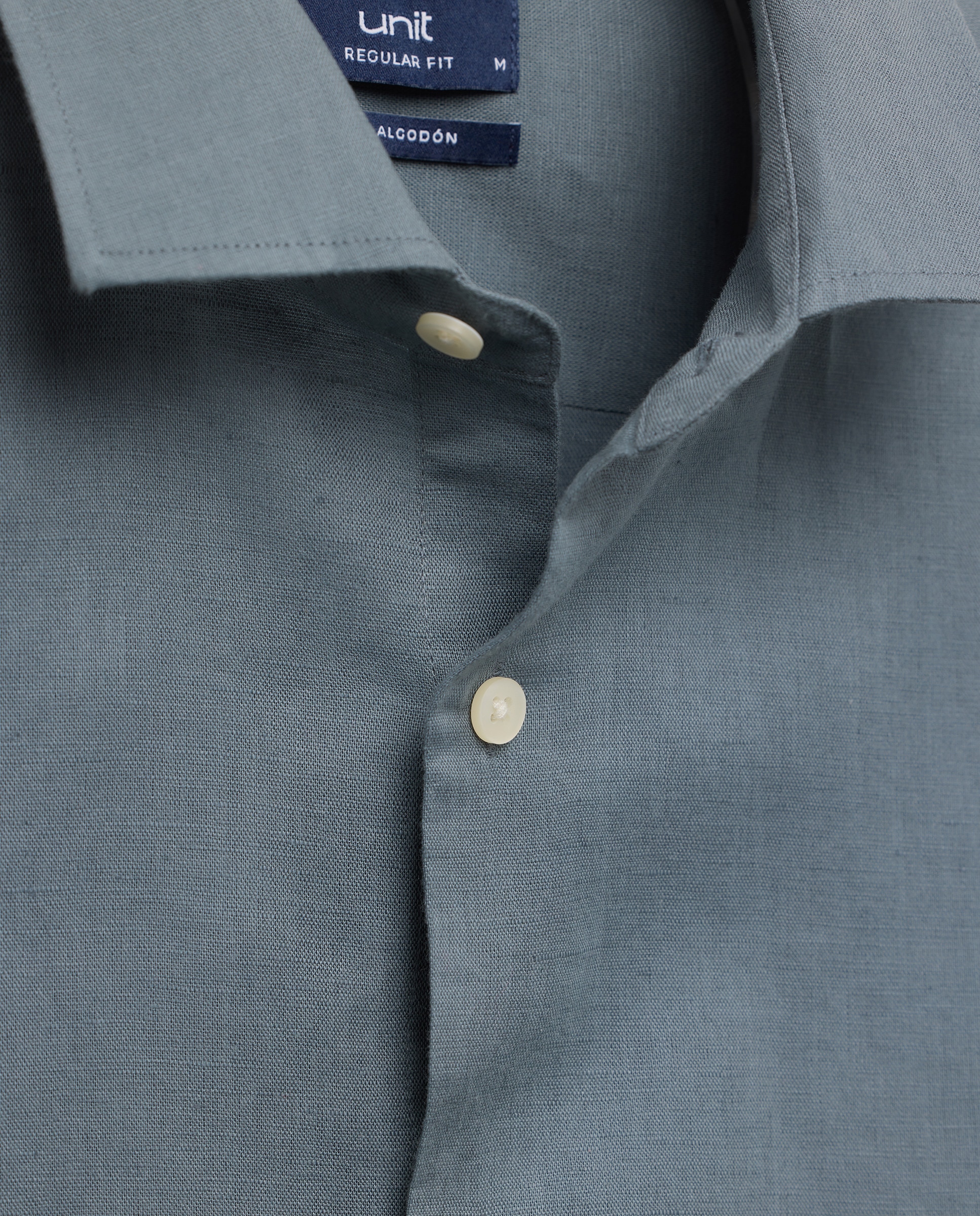 Camisa sport hombre lino y algodón lisa 400 Azul-5