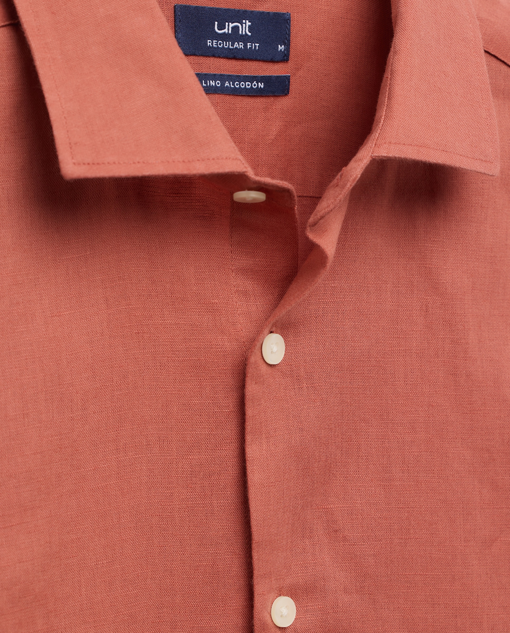 Camisa sport hombre lino y algodón lisa 600 Rojo-5