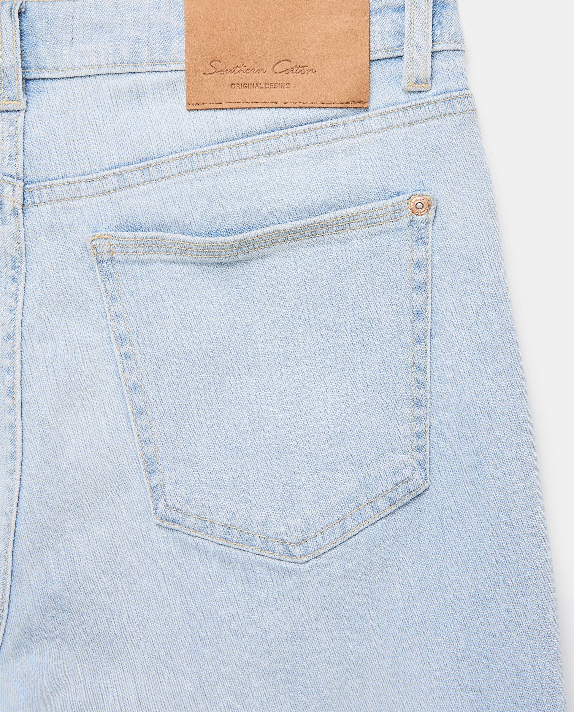 Jeans de 5 Bolsos com Bainha Bordada Cerúleo-5