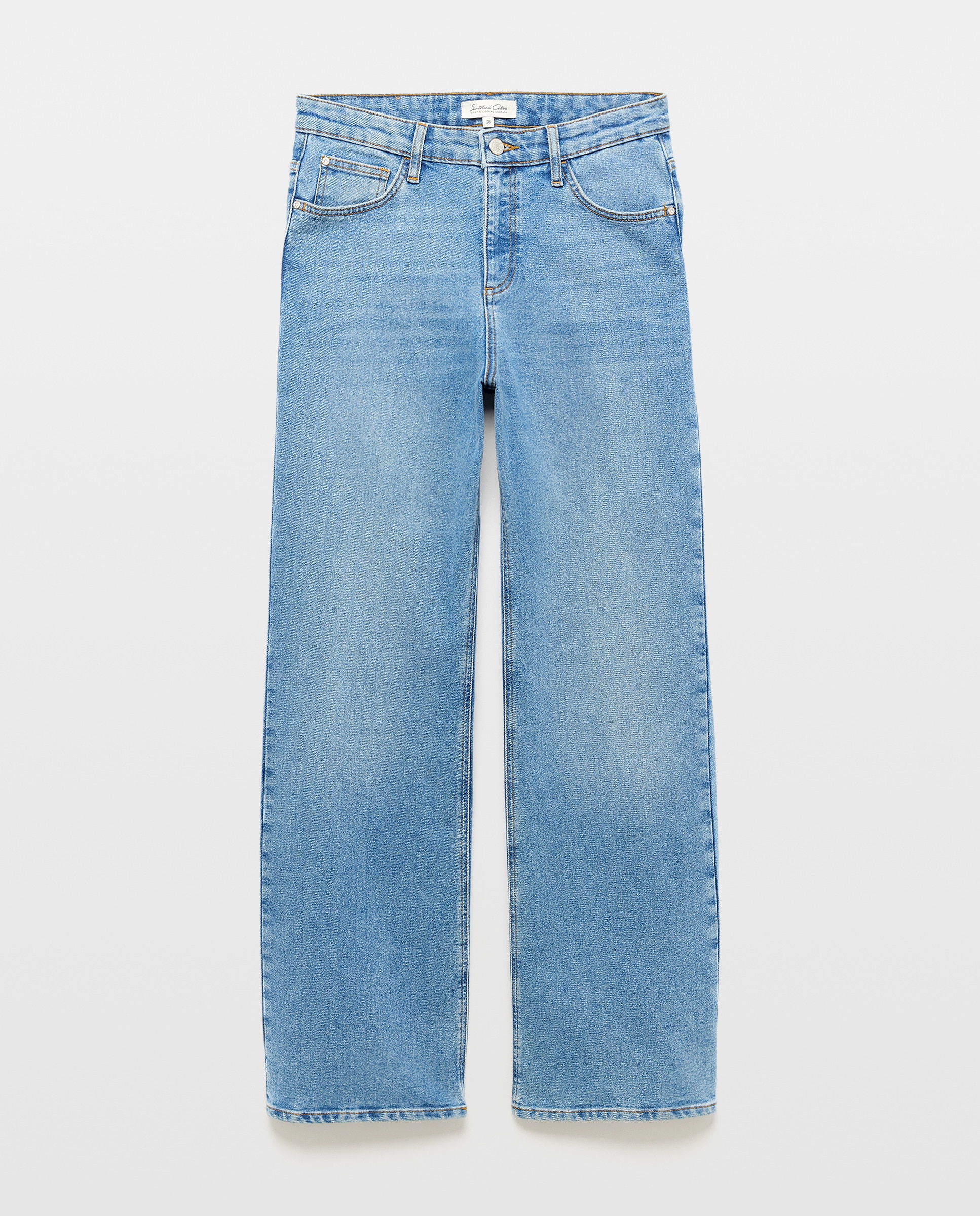 Jeans straight de mulher com cinco bolsos Azul pálido-4