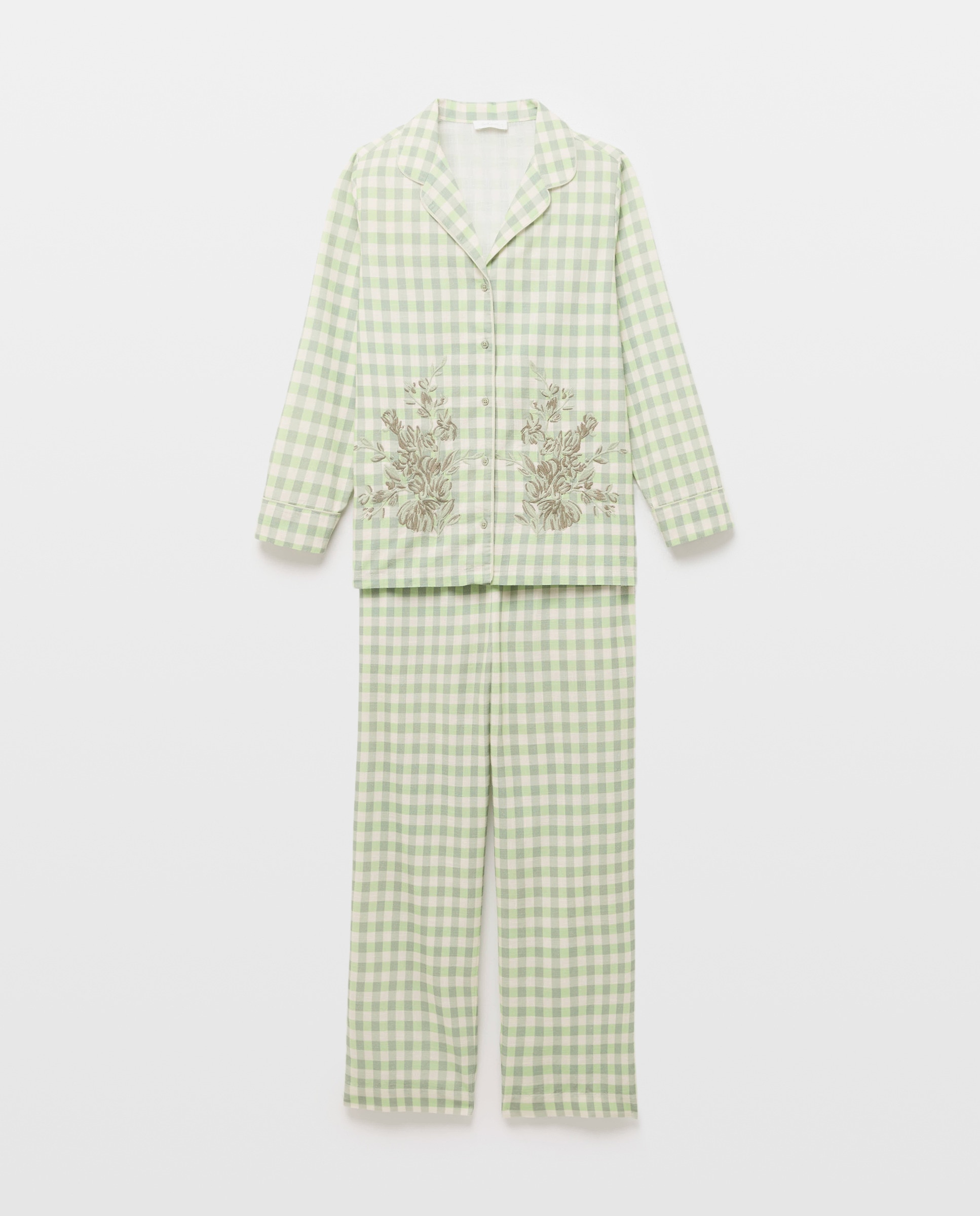 Pijama Camiseiro aos Quadrados Vichy Verde-3