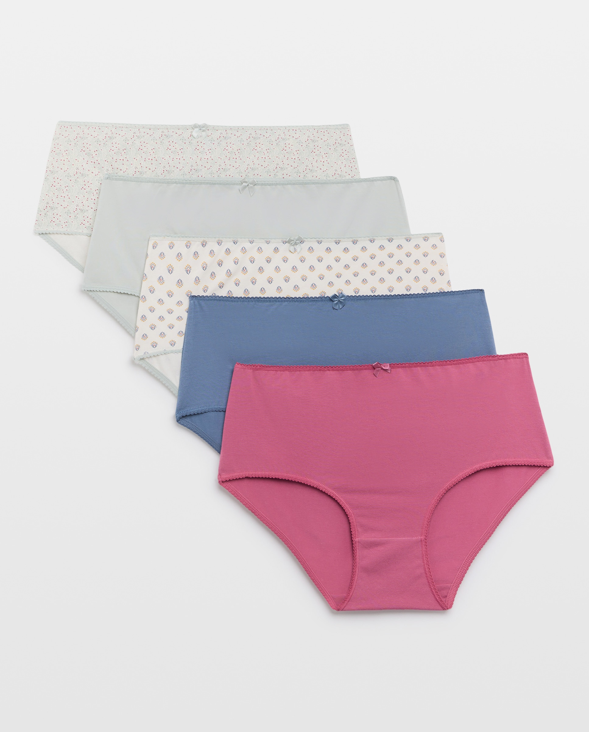 Pack 5 bragas altas de mujer algodón estampadas 582 Verde agua-3