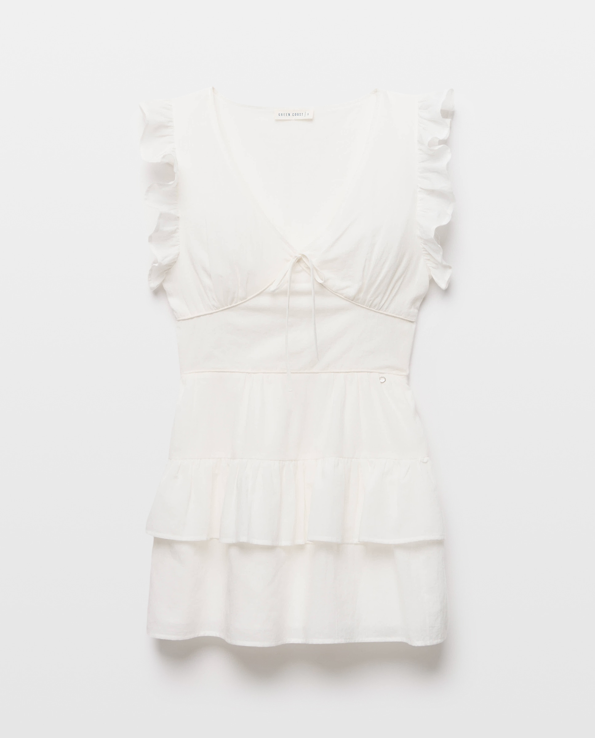 Vestido curto com folhos 120 Cru-4