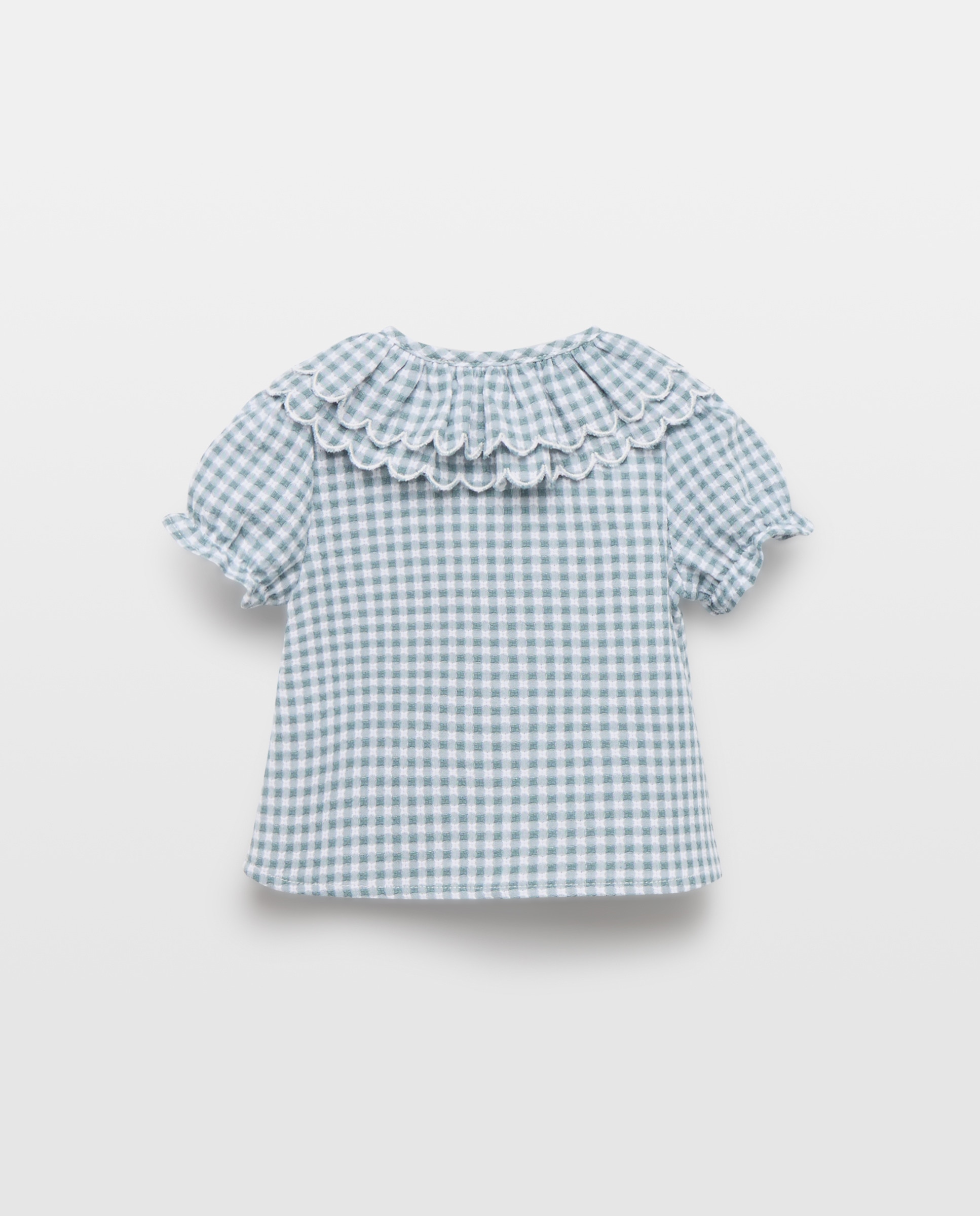 Blusa Vichy de Bebé com Manga Curta e Festão Duplo Coconut El Corte Inglés Verde-2