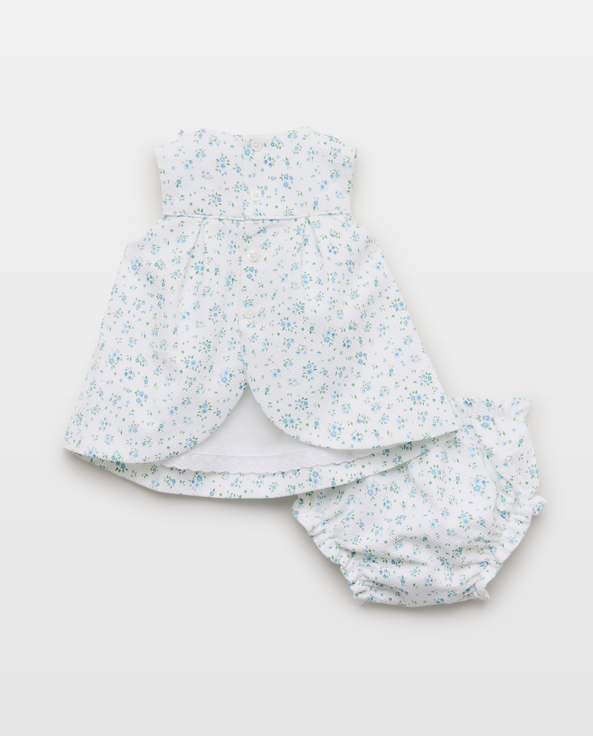 Jardineiras Piqué de Bebé com Folho Duplo e Laços Azul-2