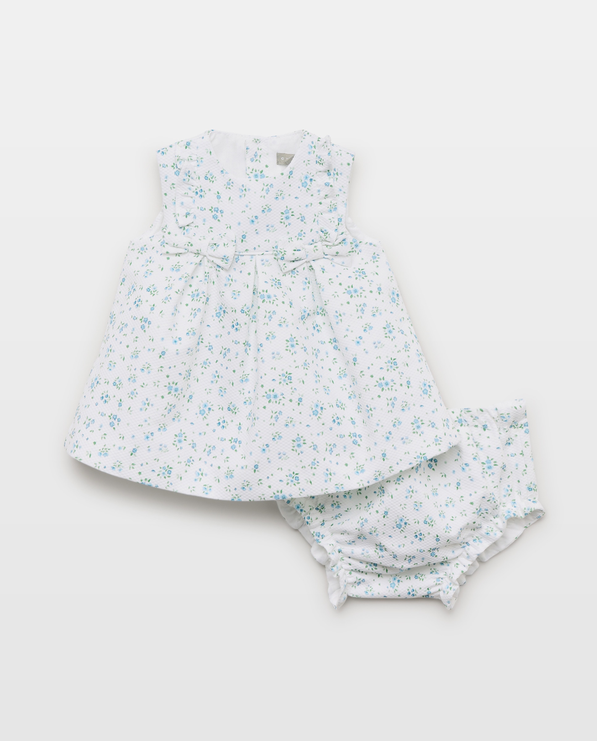 Jardineiras Piqué de Bebé com Folho Duplo e Laços Azul-1
