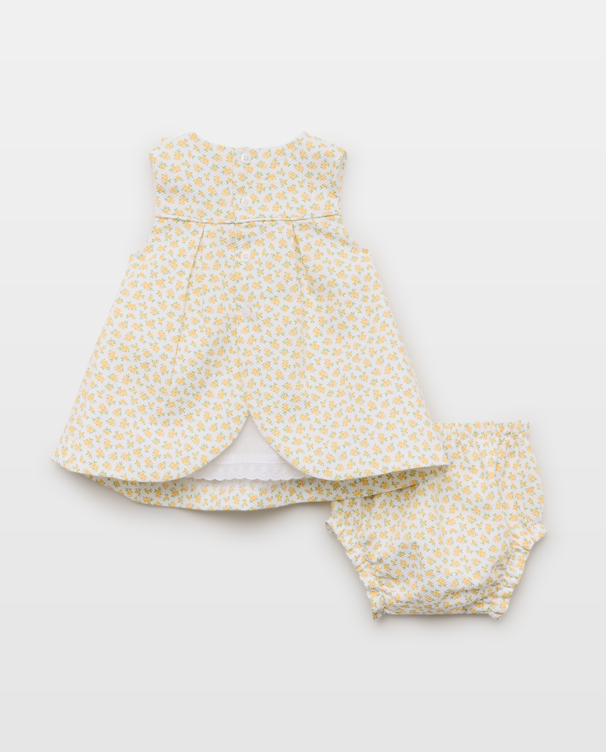 Jardineiras Piqué de Bebé com Mini Laços e Folho Lateral Amarelo-2