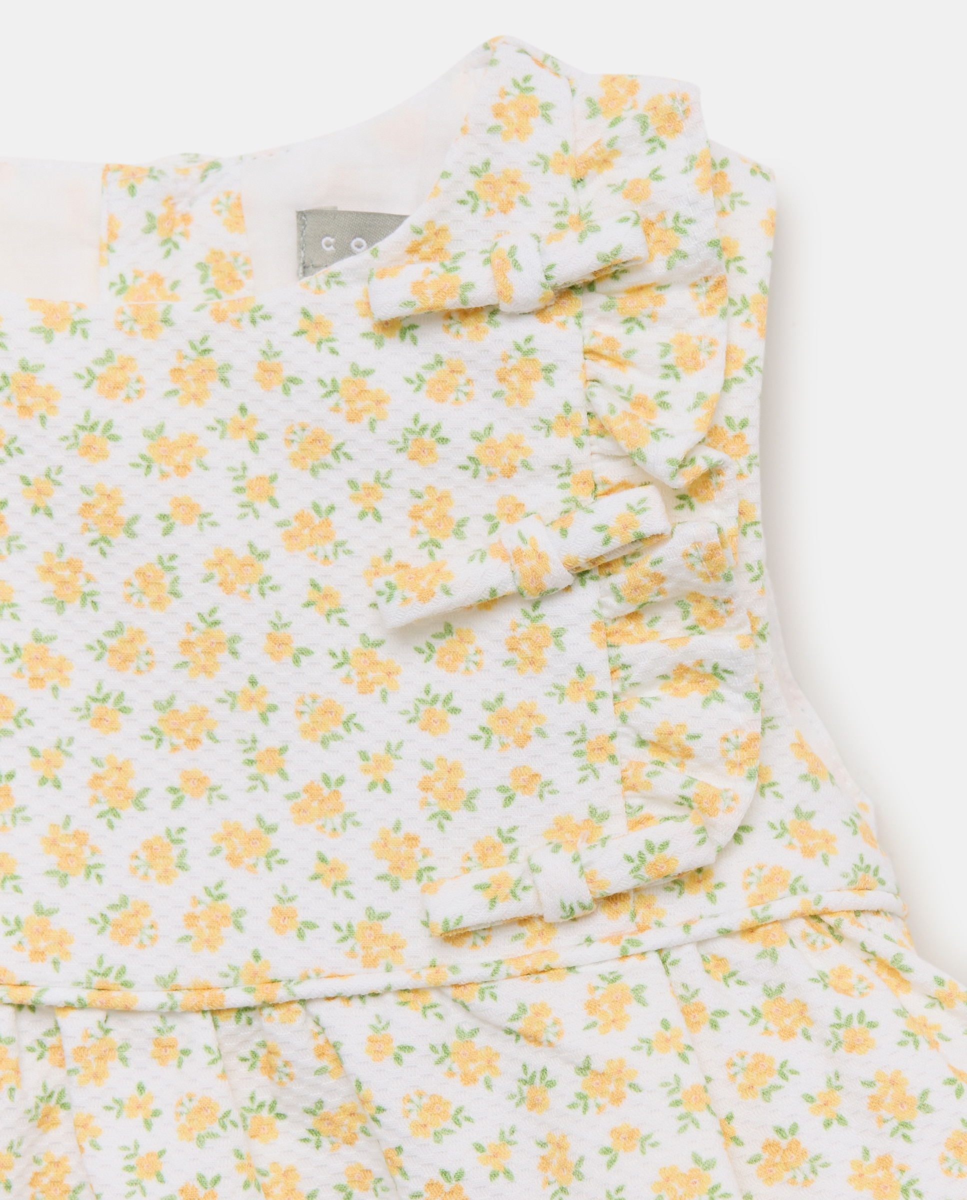 Jardineiras Piqué de Bebé com Mini Laços e Folho Lateral Amarelo-3