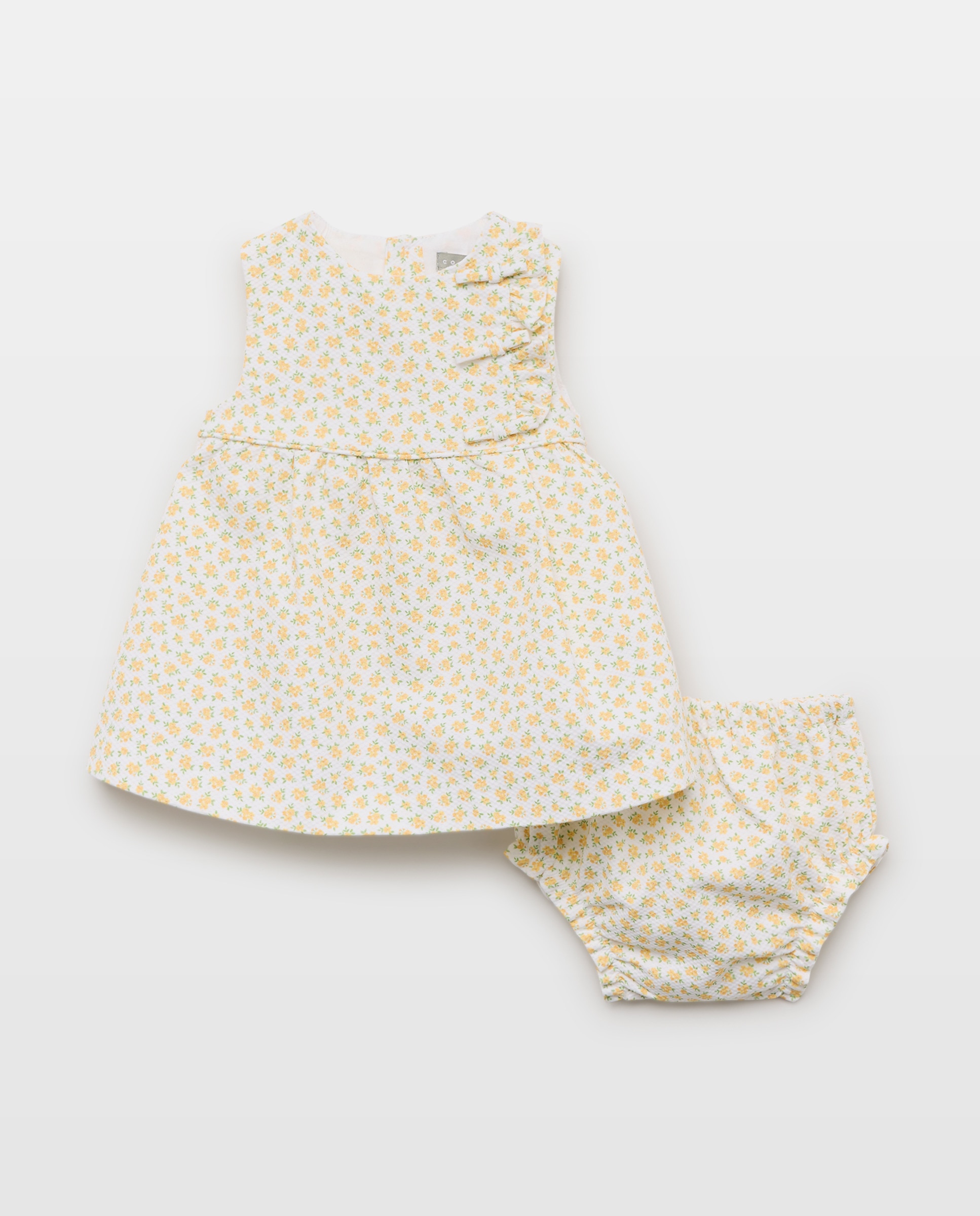 Jardineiras Piqué de Bebé com Mini Laços e Folho Lateral Amarelo-1