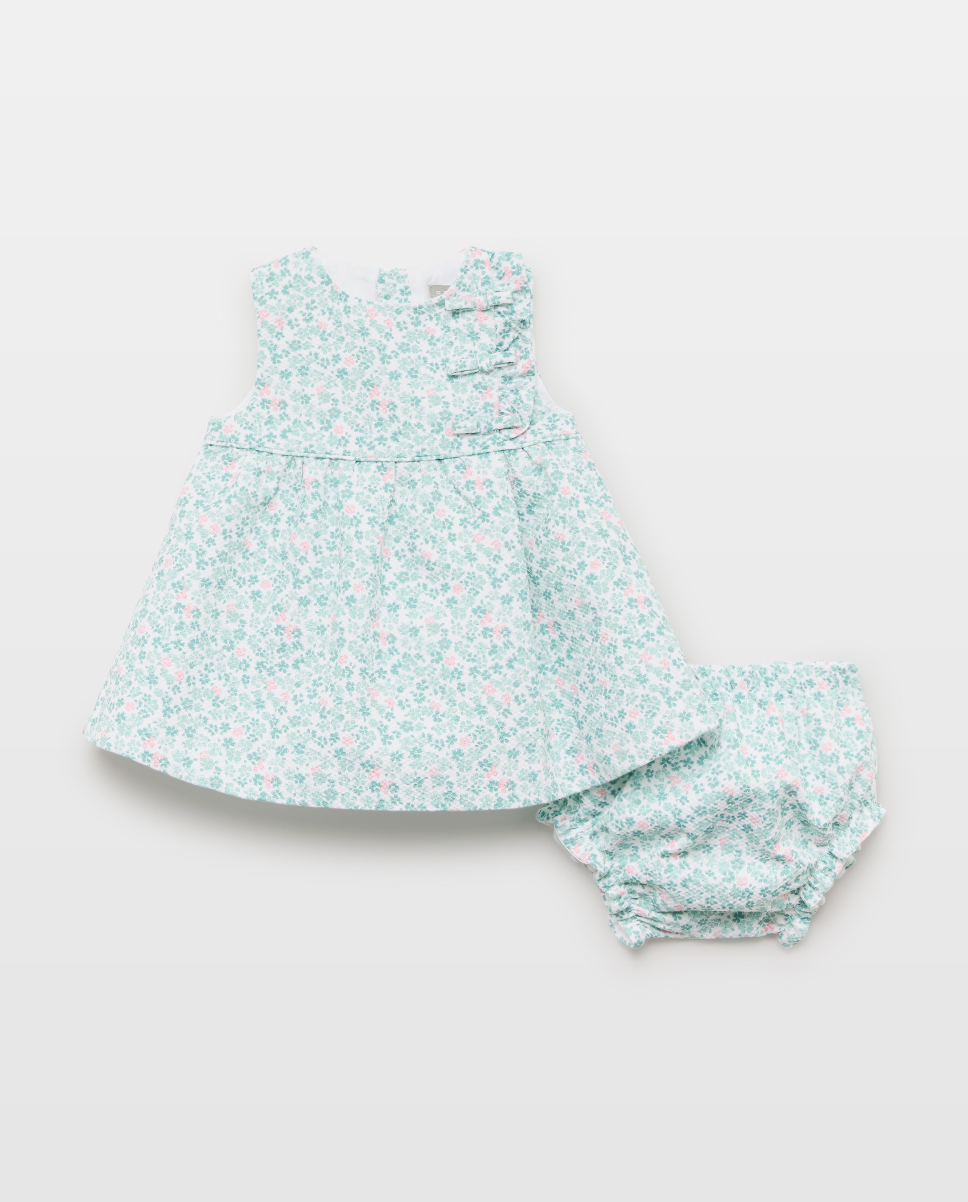 Imagem 0 de Jardineiras Piqué de Bebé com Mini Laços e Folho Lateral
