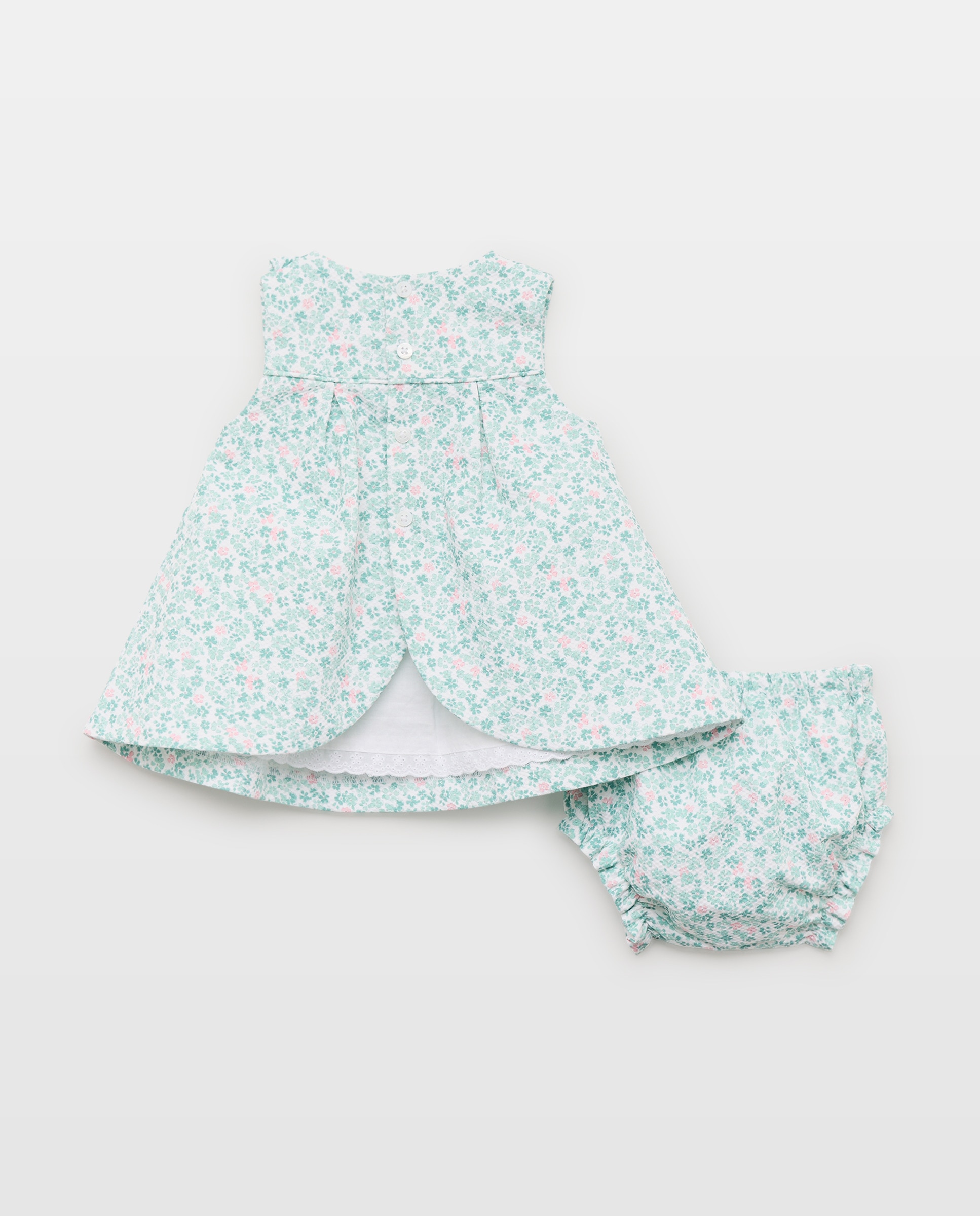 Jardineiras Piqué de Bebé com Mini Laços e Folho Lateral Coconut El Corte Inglés Verde-2