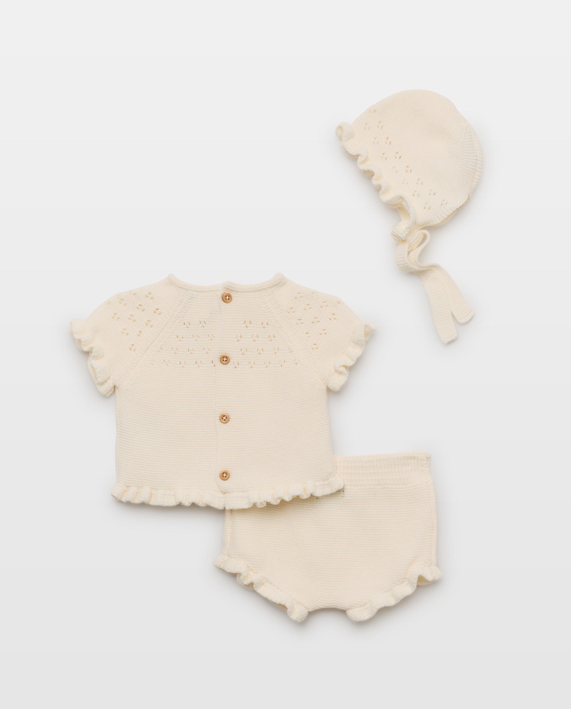 Conjunto de 3 Peças de Tricot de Bebé Branco-marfim-2