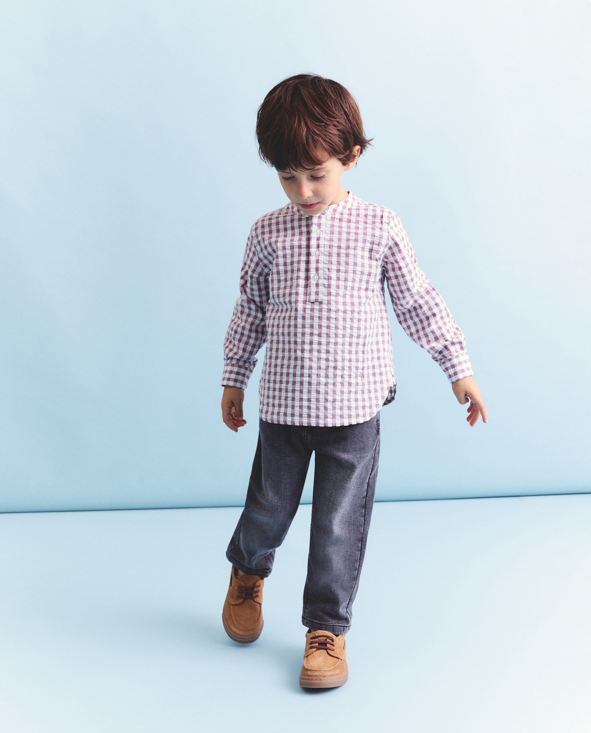 Camisa de Manga Comprida com Gola à Padre e Vichy Coconut El Corte Inglés Vermelho-2