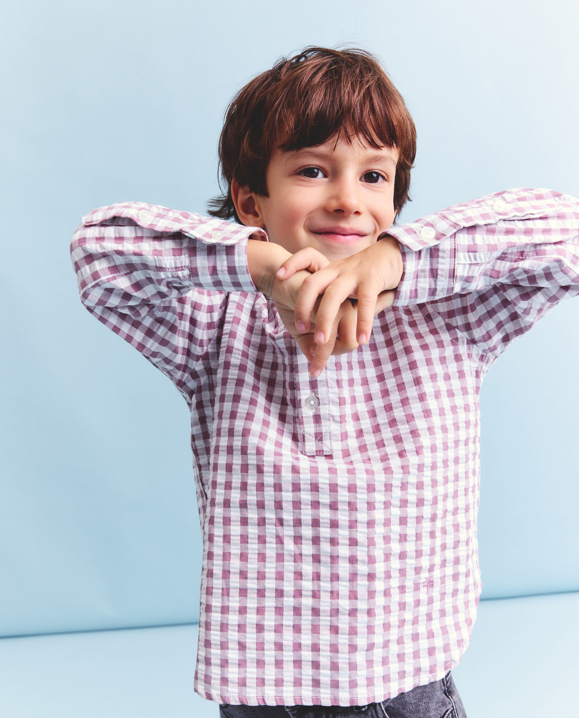 Imagem 0 de Camisa de Manga Comprida com Gola à Padre e Vichy