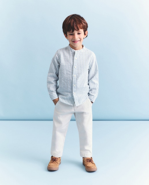 Imagen 0 de Camisa manga larga de niño con cuello mao raya bicolor