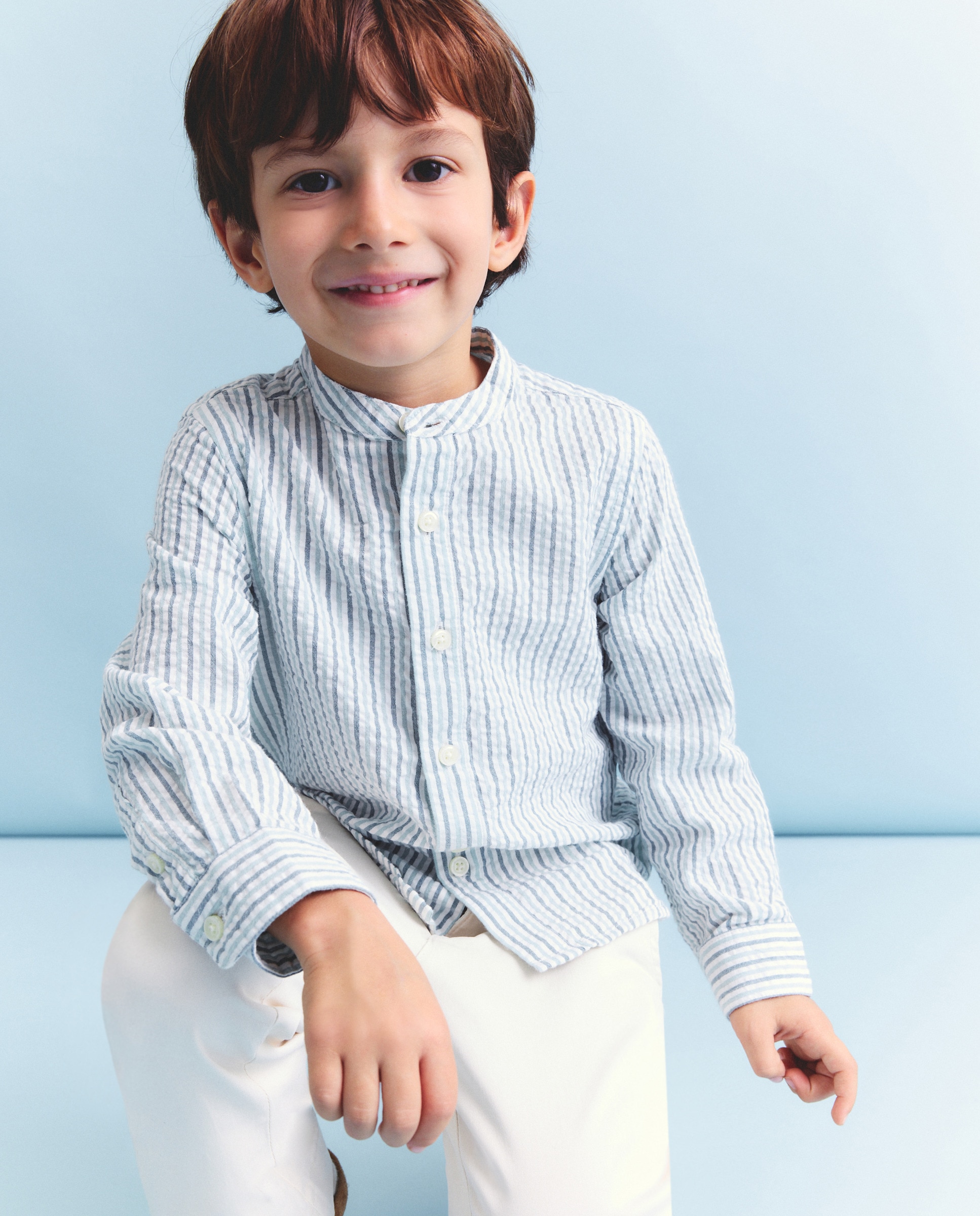 Camisa de Manga Comprida com Gola à Padre e Risca Bicolor Coconut El Corte Inglés Verde-2