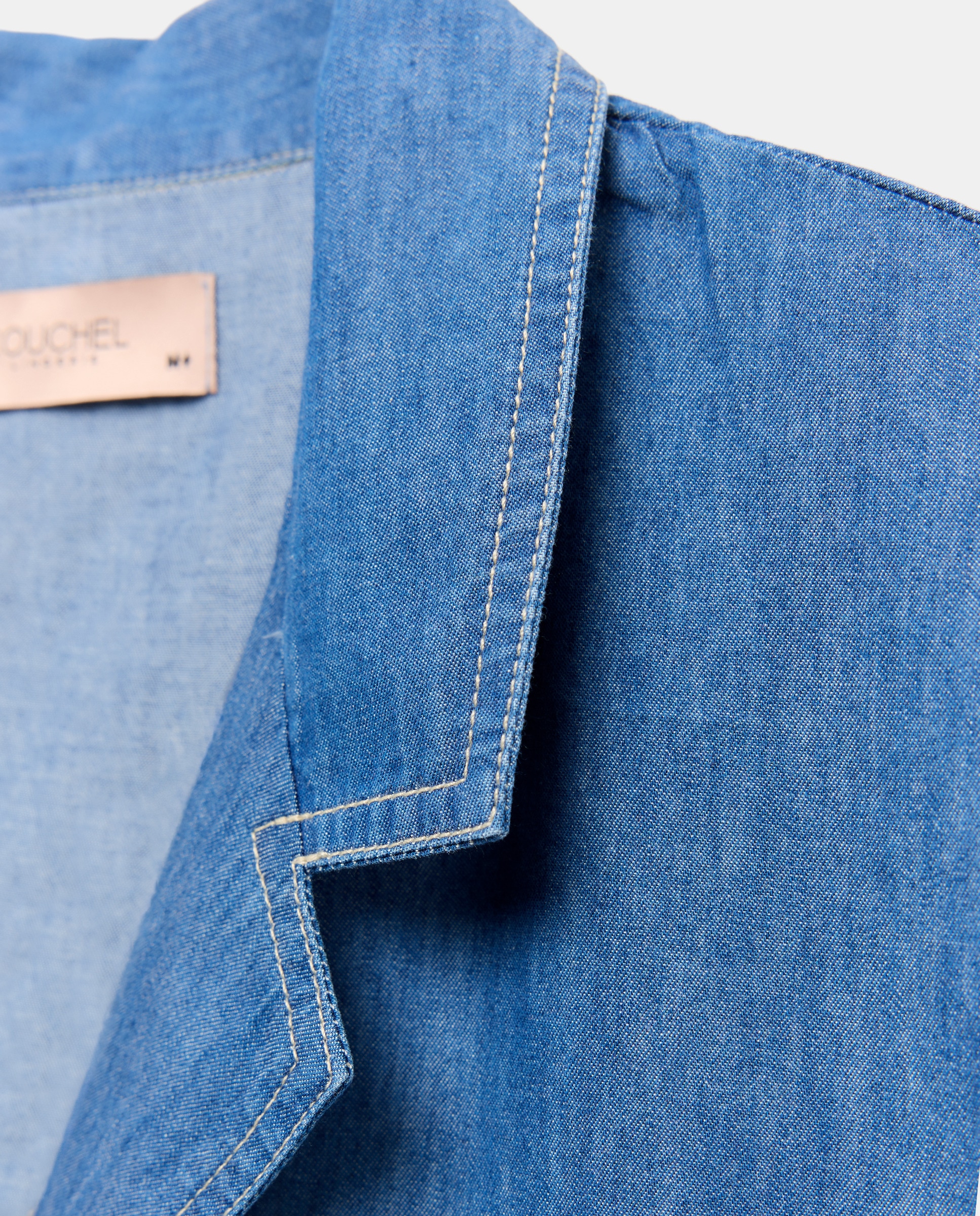 Camisa de Tencel com Decote em Bico 400 Azul-5