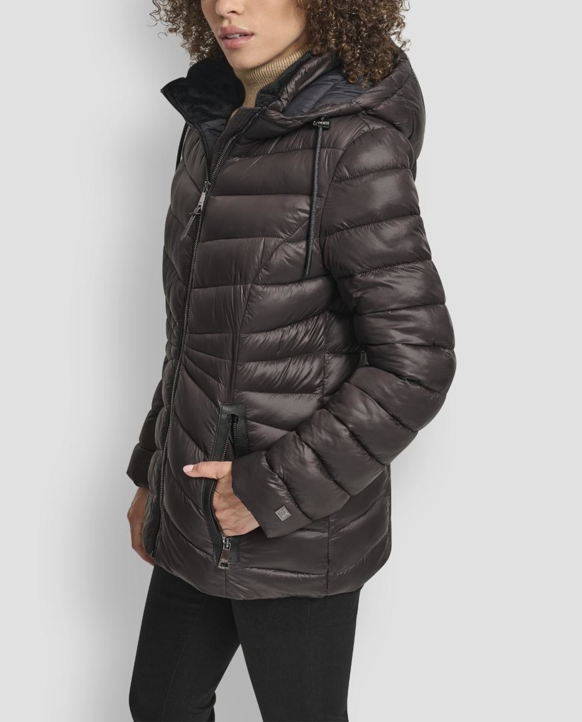 Sobretudo Tipo Blusão Acolchoado Castanho-escuro-3