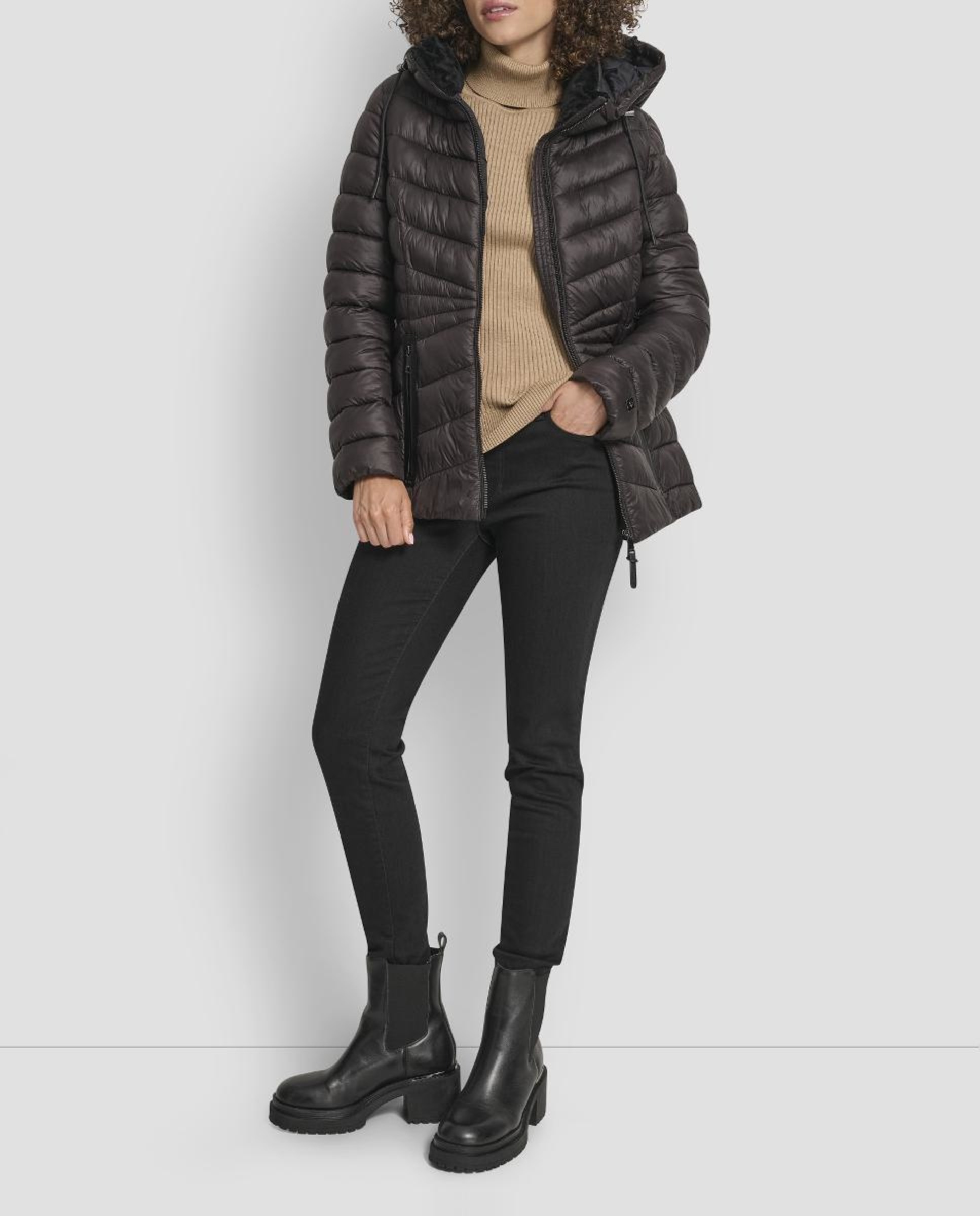 Sobretudo Tipo Blusão Acolchoado Castanho-escuro-2