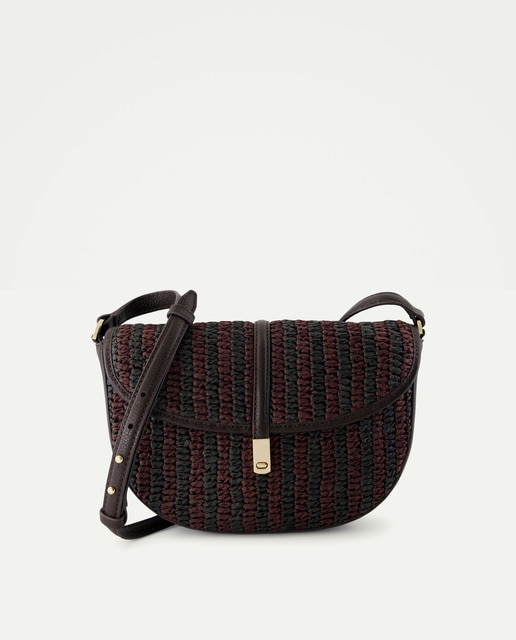 Imagem 0 de Mala a Tiracolo de Ráfia em Pele com Fecho Metálico