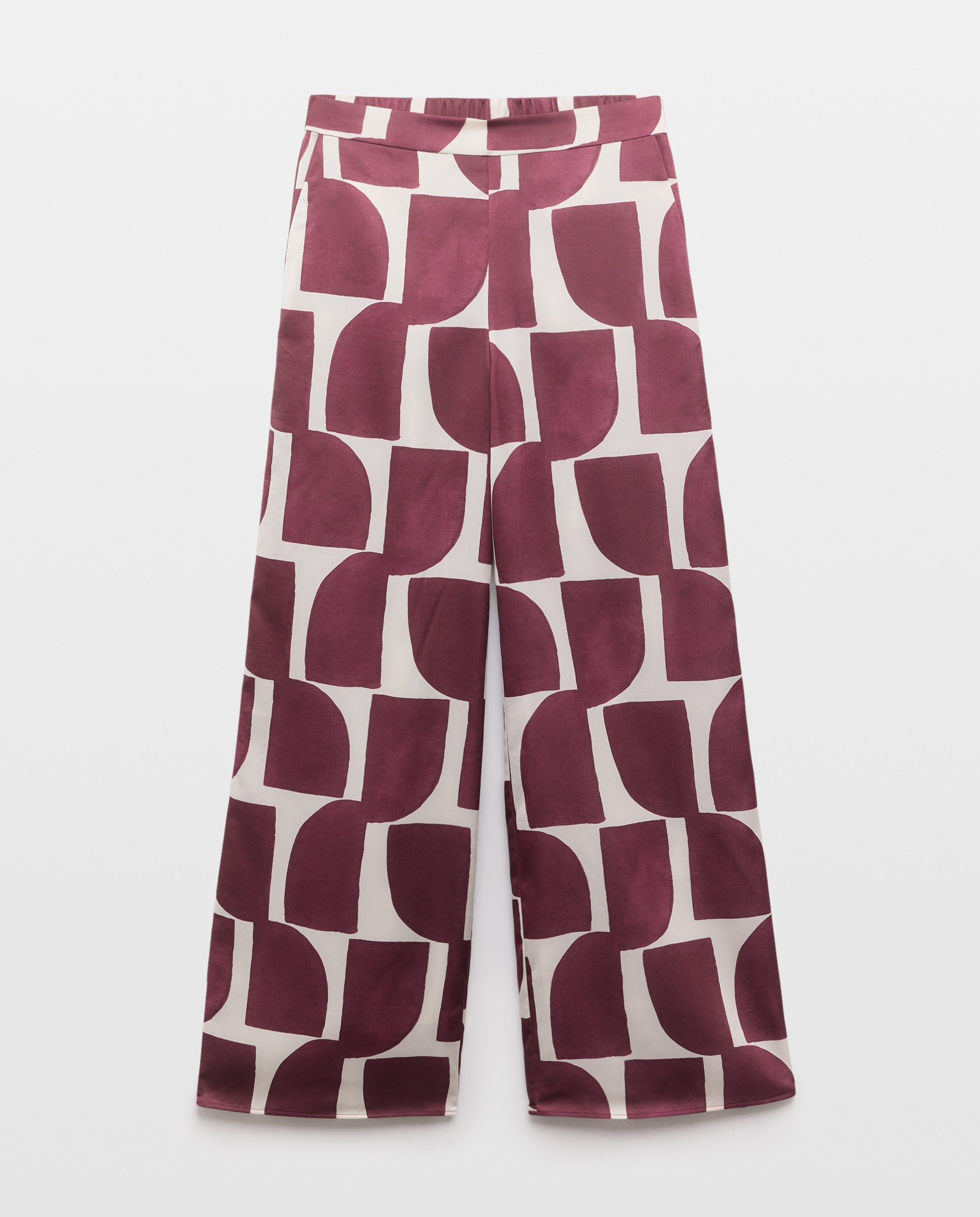 Calças Largas com Estampado de Aguarela Rosa-4
