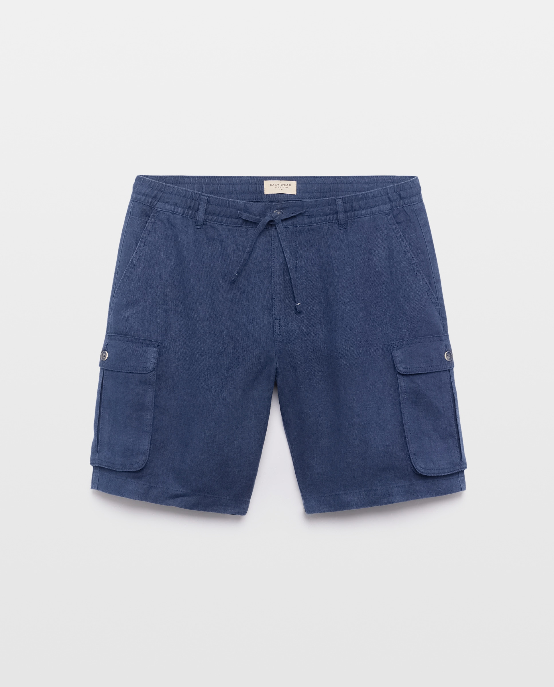 Bermudas 100% Linho Multibolsos 400 Azul-4